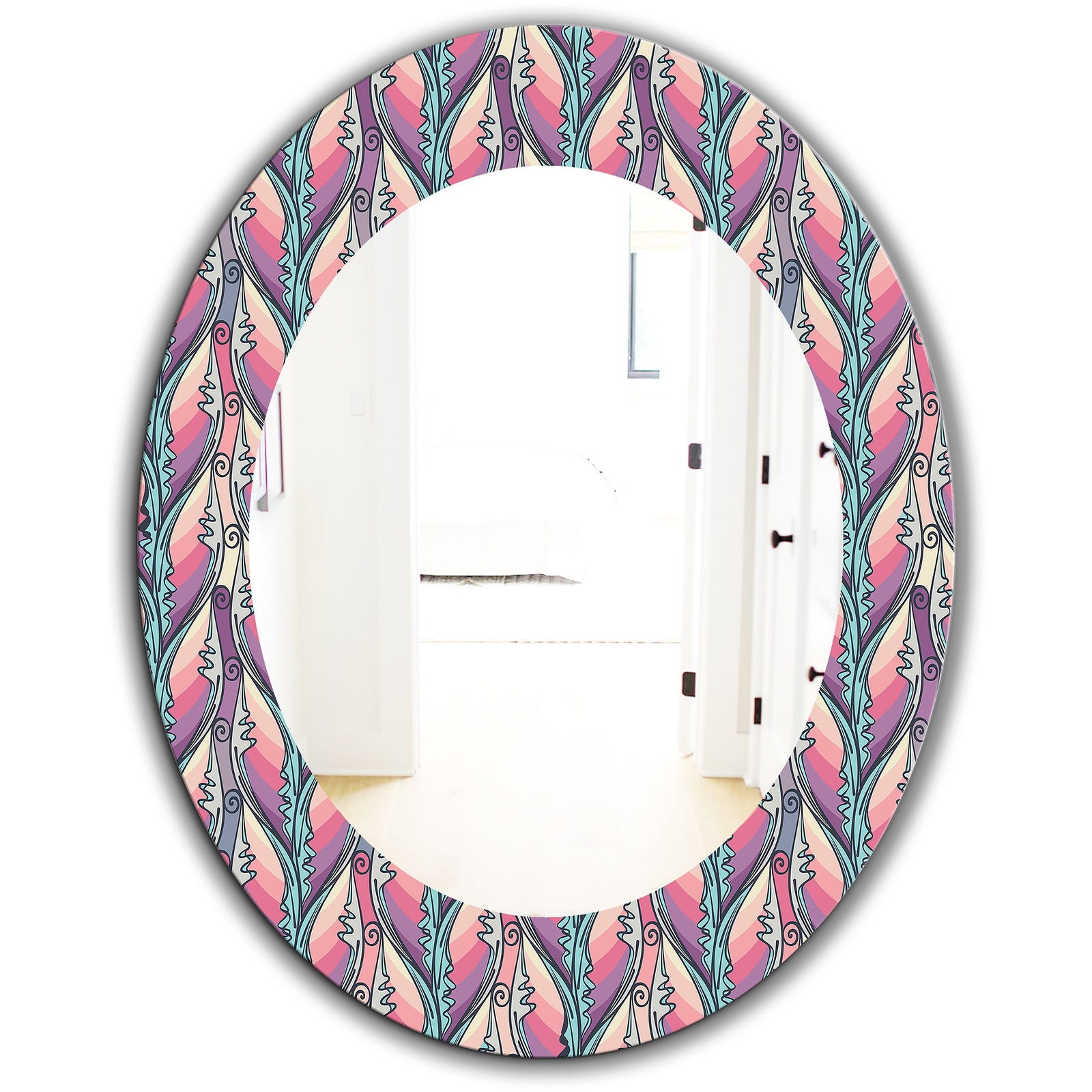 Floral Abstract Pattern - Bohemian and Eclectic Mirror - Oval or Round Wall Mirror