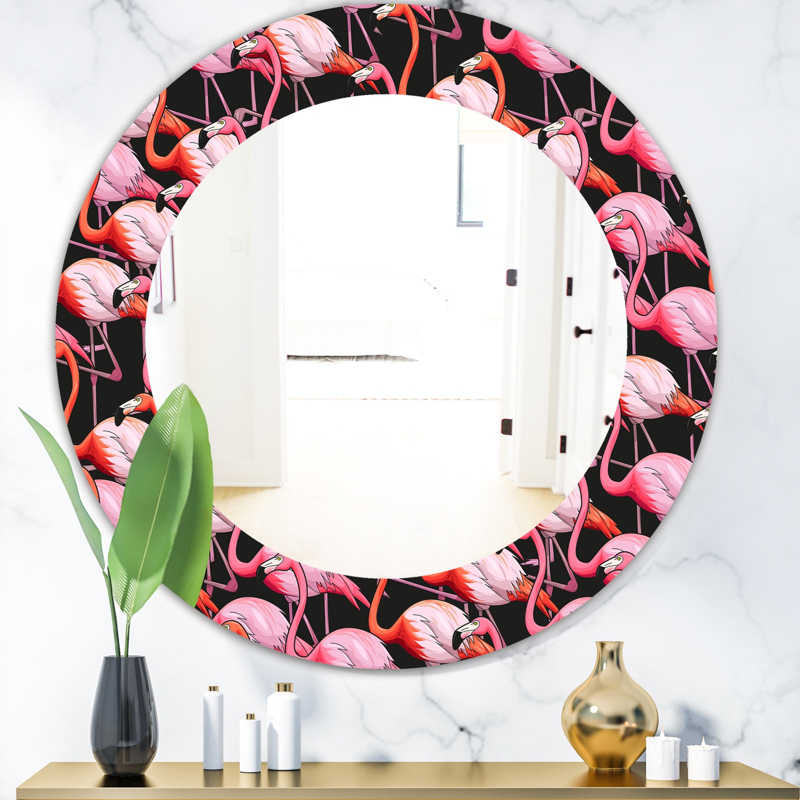Flamingo 3 - Bohemian and Eclectic Mirror - Oval or Round Wall Mirror