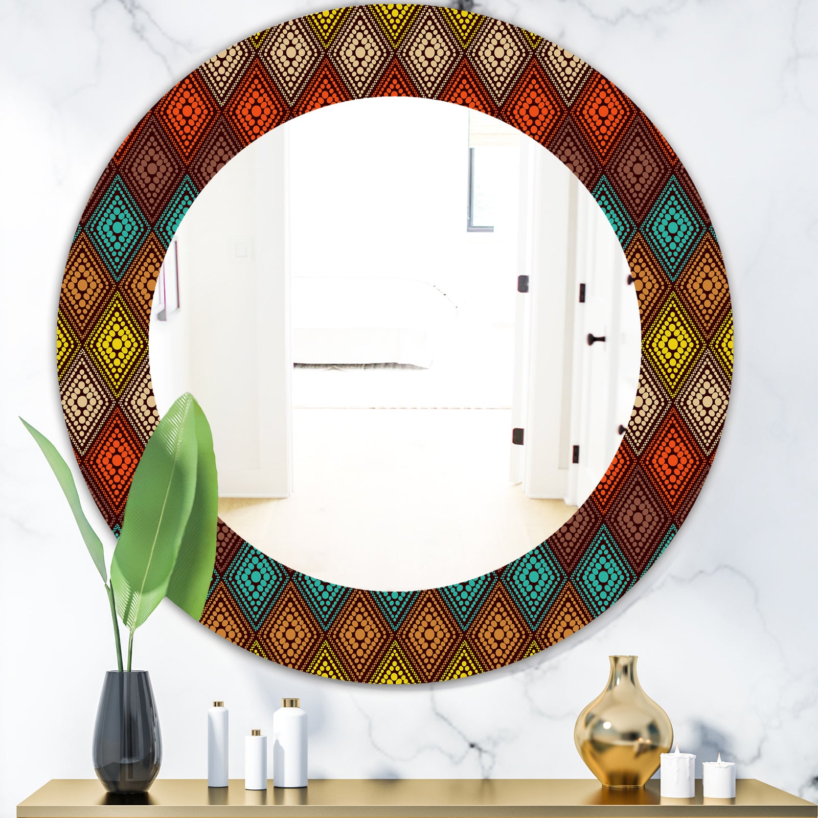 Triangular Colourfields 14 - Modern Mirror - Oval or Round Wall Mirror