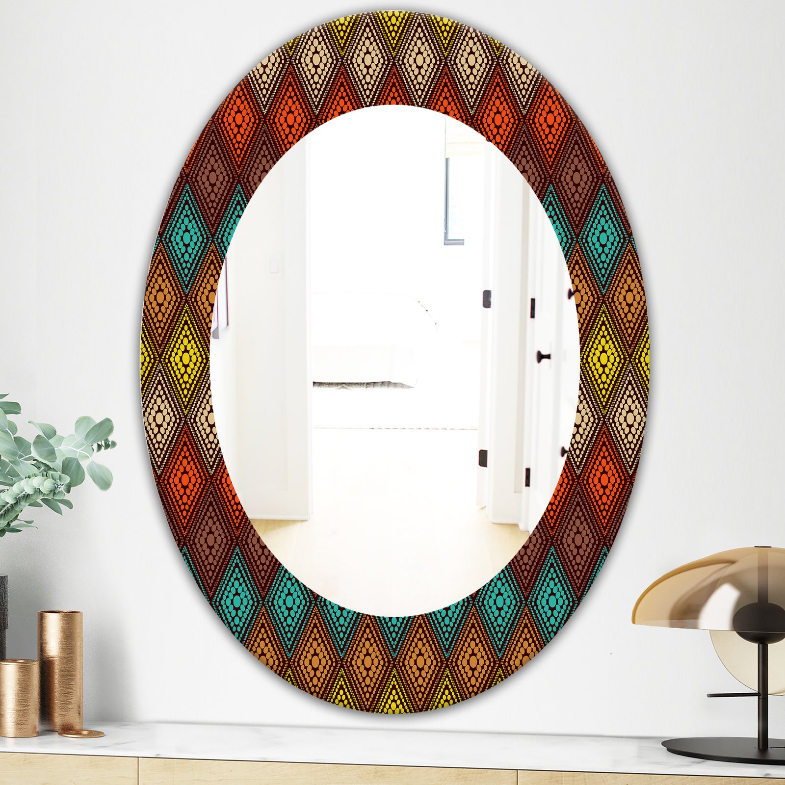 Triangular Colourfields 14 - Modern Mirror - Oval or Round Wall Mirror
