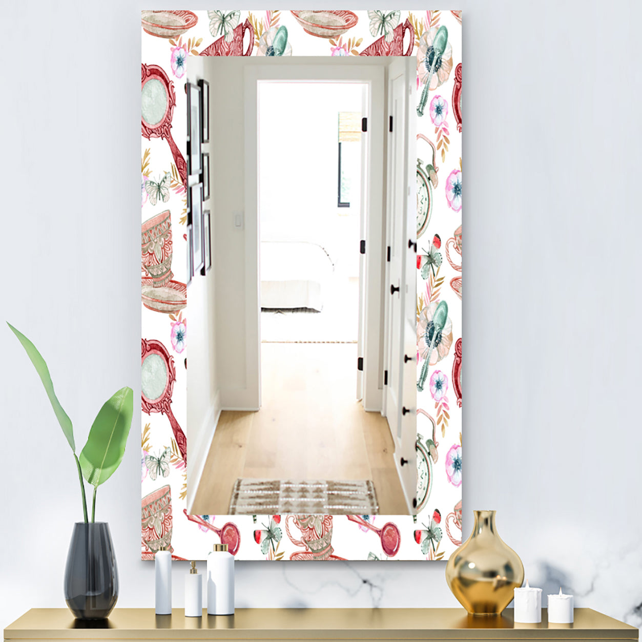 Watercolor Tea Pattern - Modern Mirror - Wall Mirror