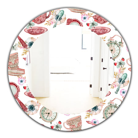 Watercolor Tea Pattern - Modern Mirror - Oval or Round Wall Mirror