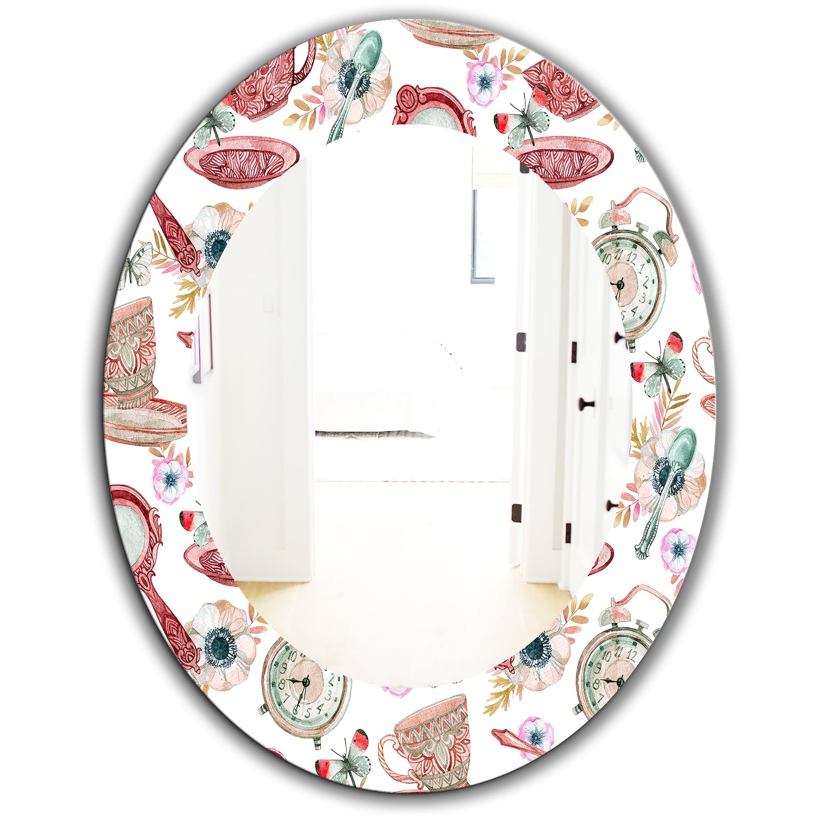 Watercolor Tea Pattern - Modern Mirror - Oval or Round Wall Mirror