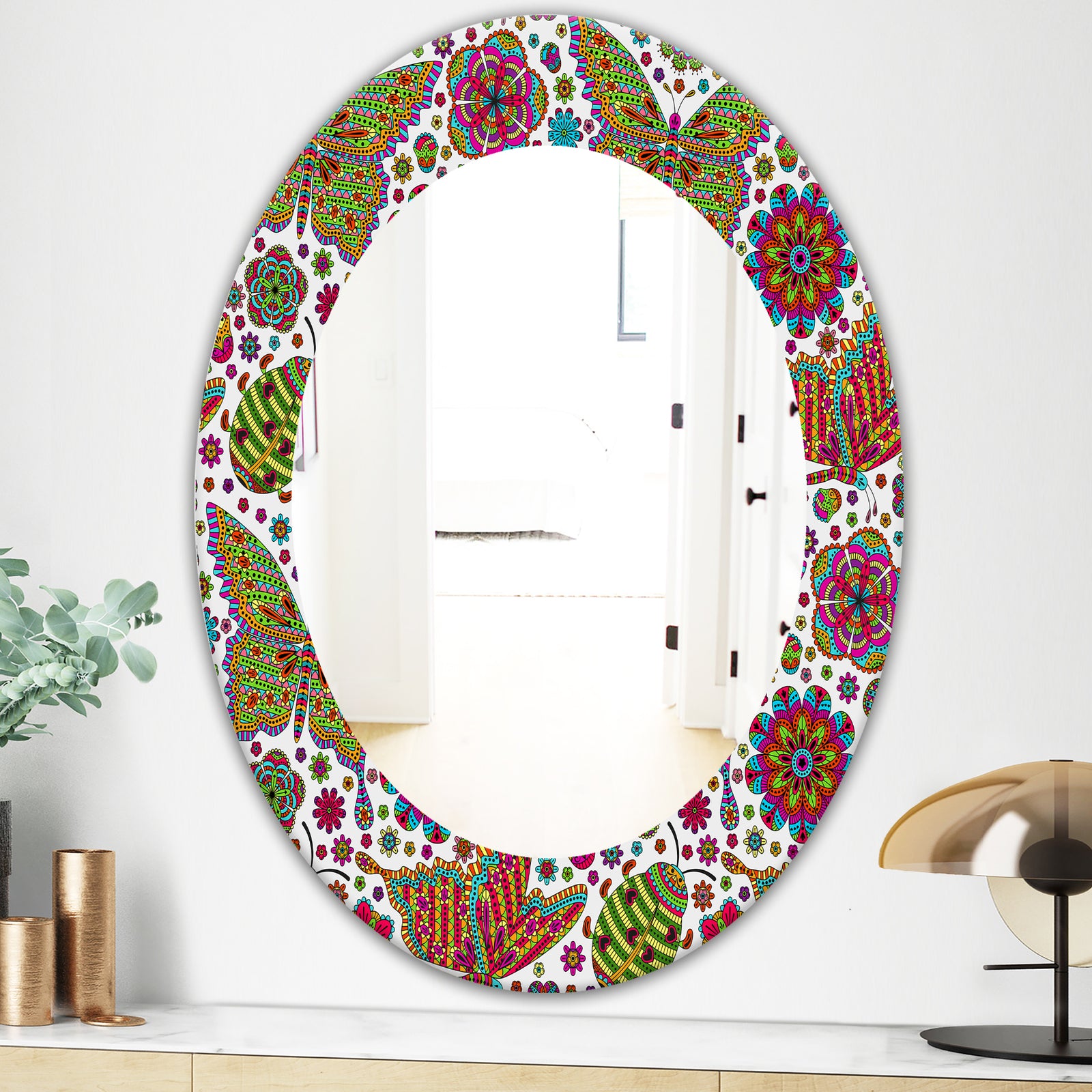 Butterfly 3 - Bohemian & Eclectic Mirror - Oval or Round Wall Mirror
