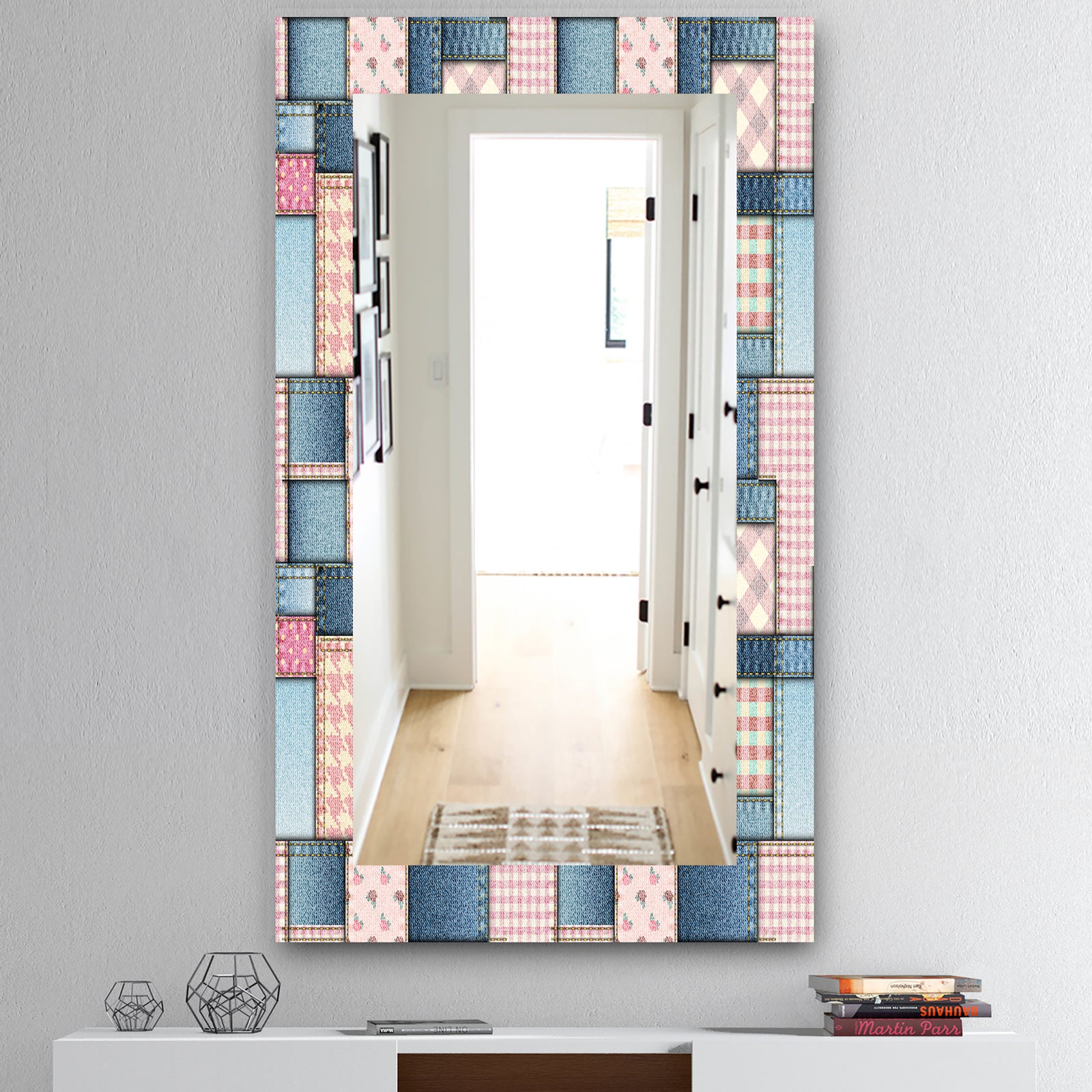 Pink Patchwork Pattern - Mid-Century Mirror - Wall Mirror