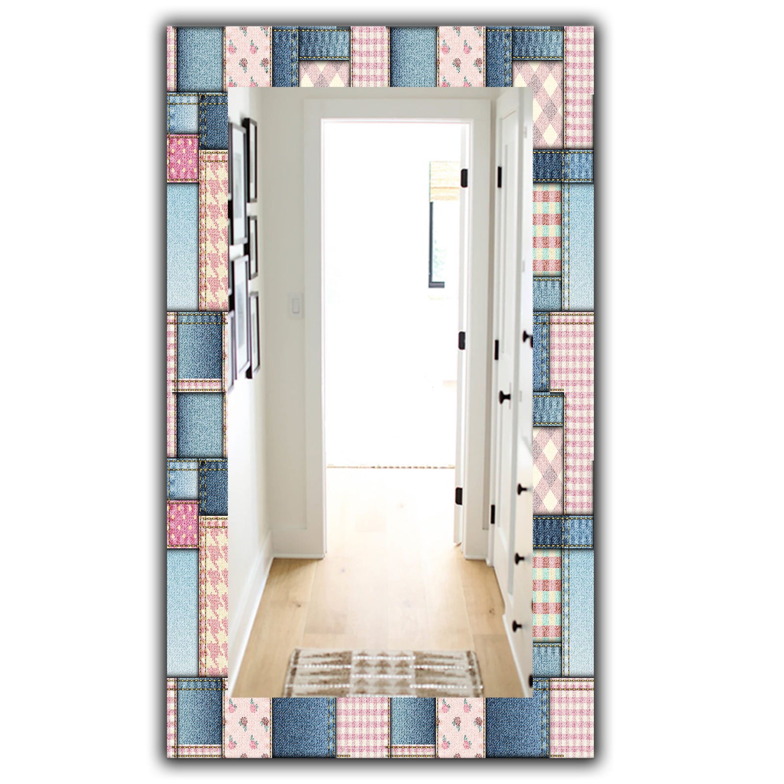 Pink Patchwork Pattern - Mid-Century Mirror - Wall Mirror