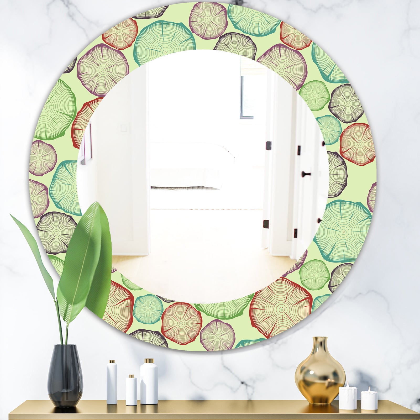 Pattern With Tree Rings - Bohemian and Eclectic Mirror - Oval or Round Wall Mirror