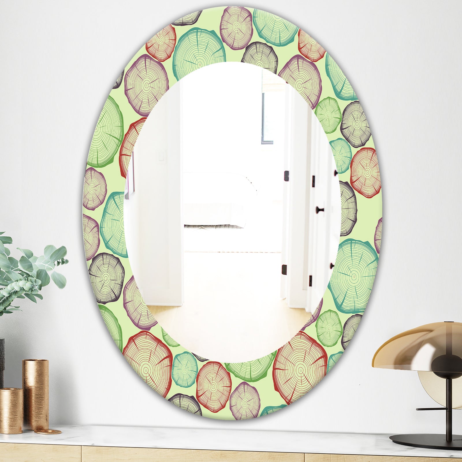 Pattern With Tree Rings - Bohemian and Eclectic Mirror - Oval or Round Wall Mirror