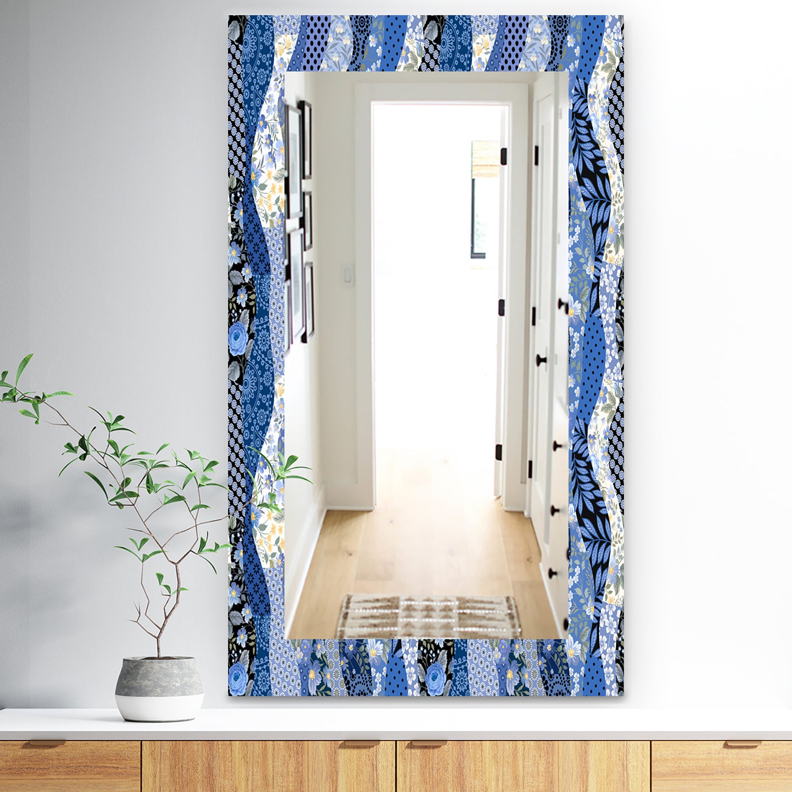 Patchwork Pattern With Roses - Traditional Mirror - Wall Mirror