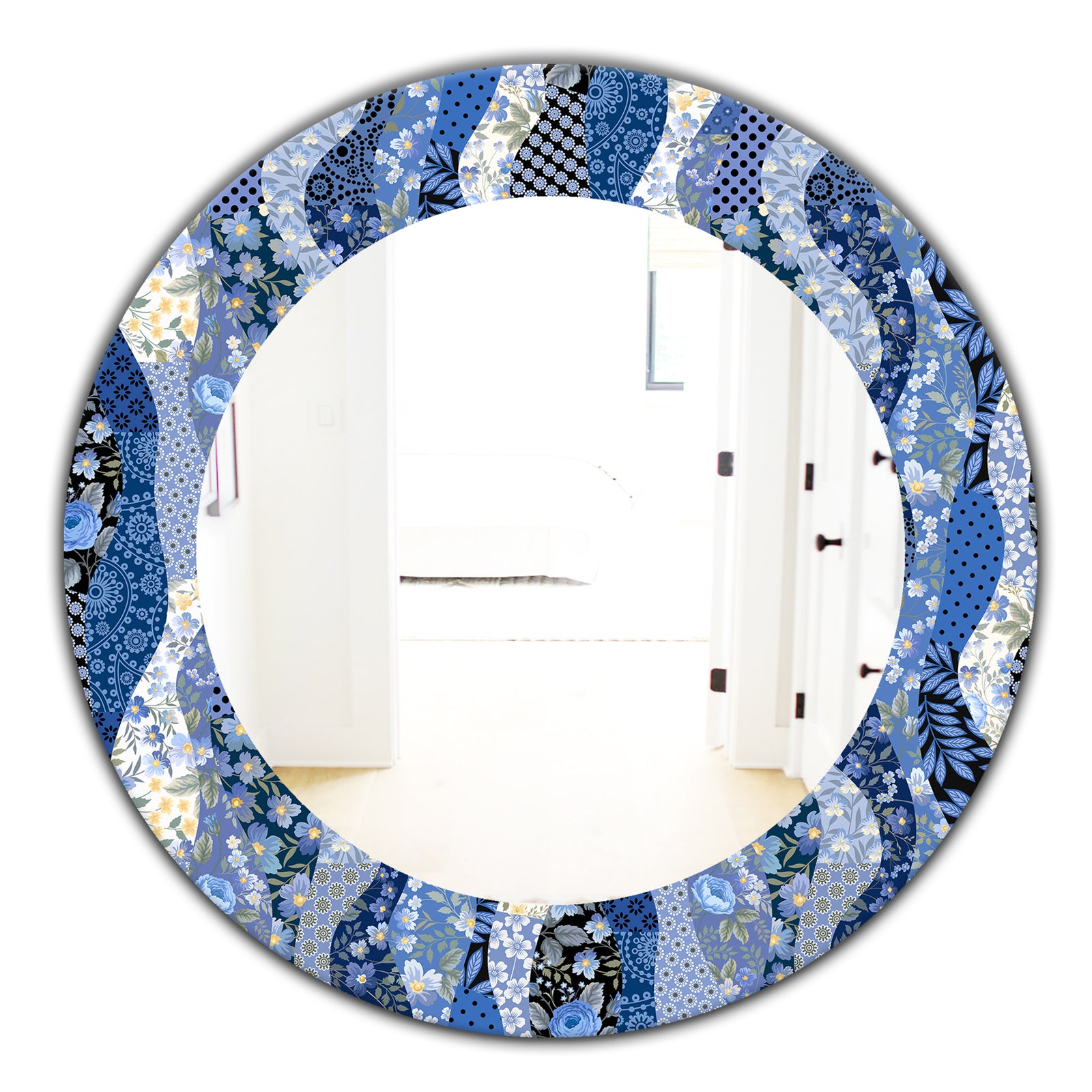Patchwork Pattern With Roses - Traditional Mirror - Oval or Round Wall Mirror