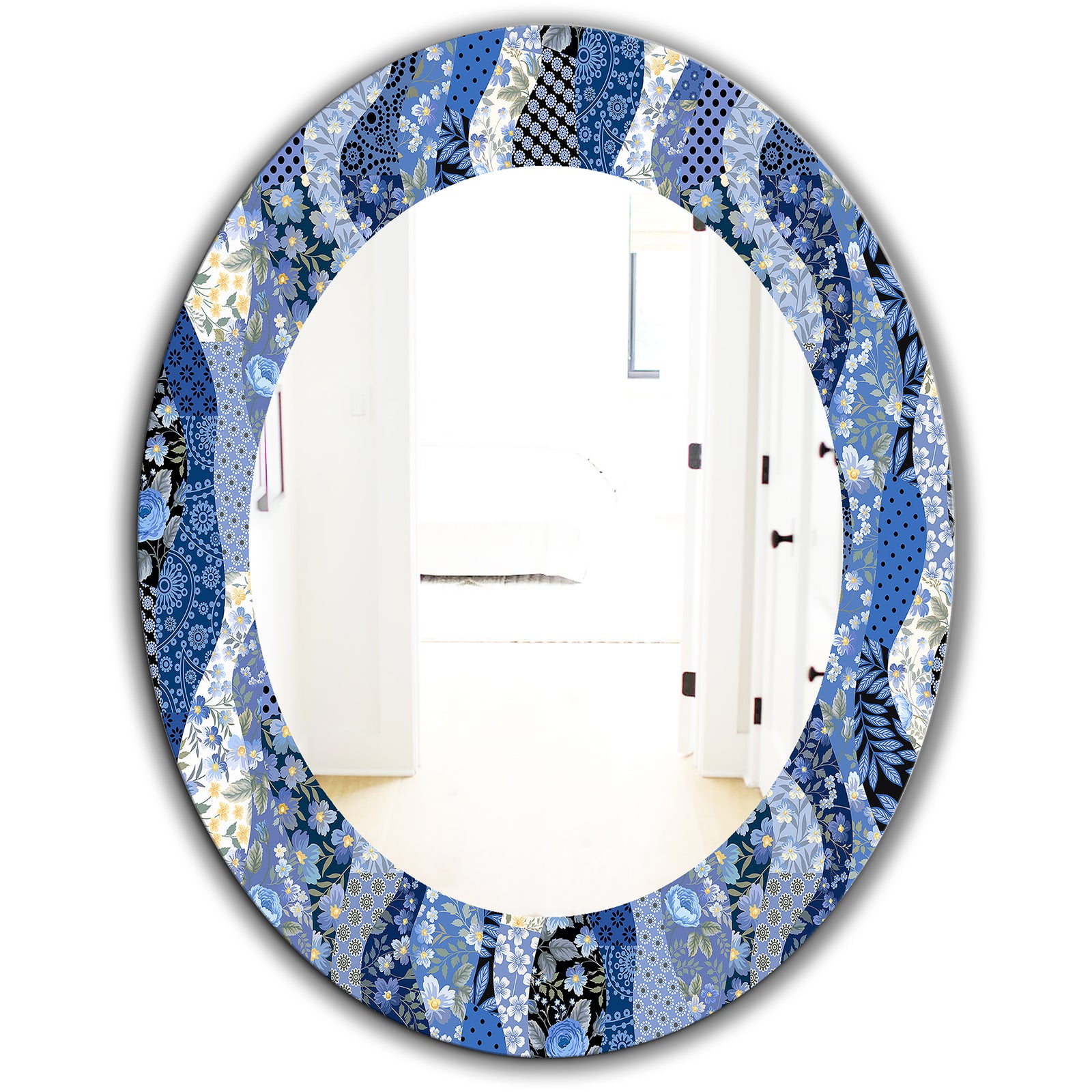 Patchwork Pattern With Roses - Traditional Mirror - Oval or Round Wall Mirror