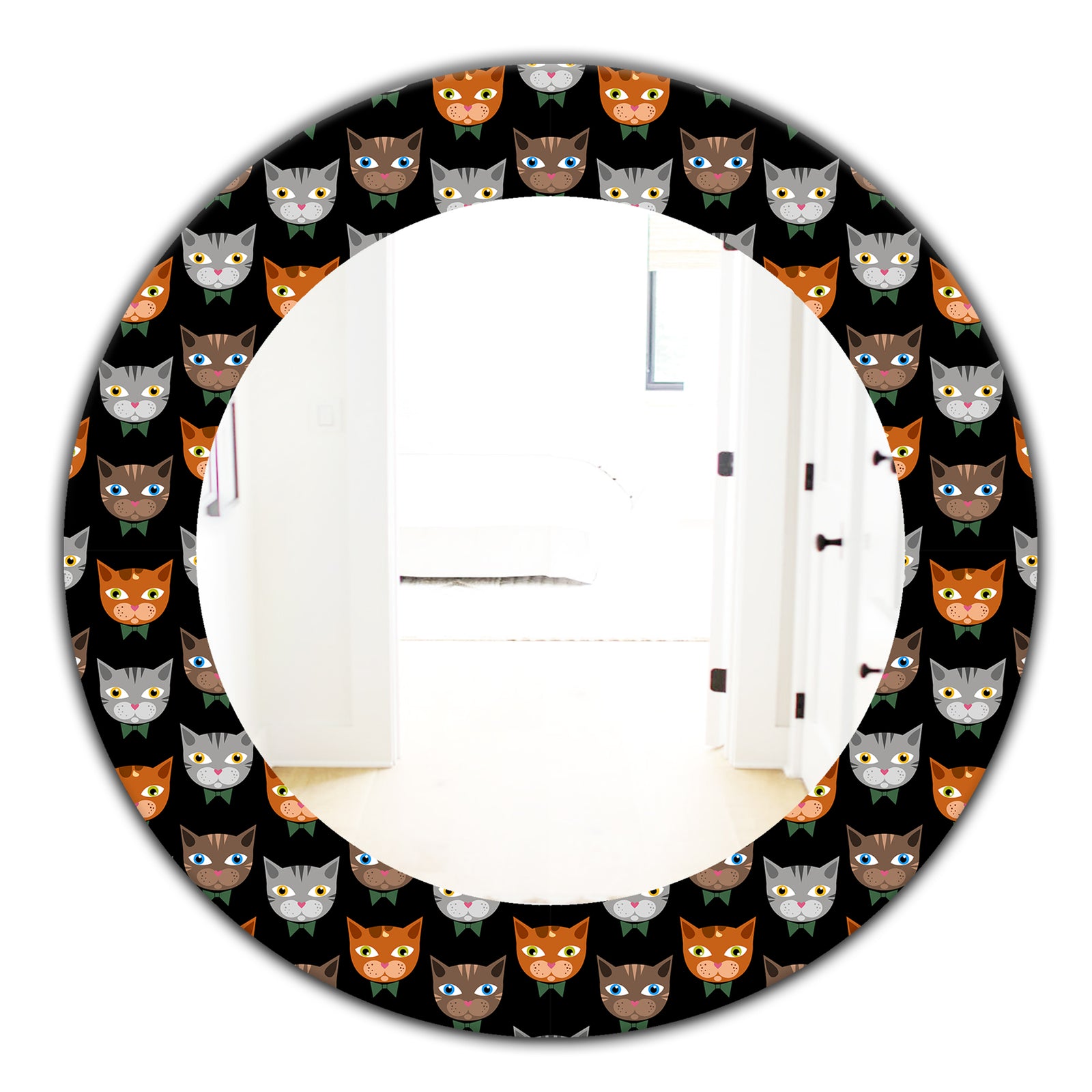 Cute Cats Pattern - Modern Mirror - Oval or Round Wall Mirror
