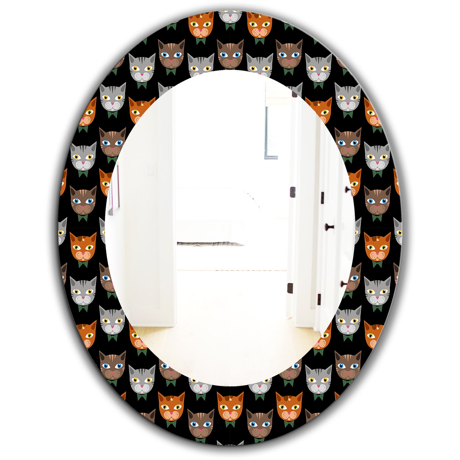 Cute Cats Pattern - Modern Mirror - Oval or Round Wall Mirror