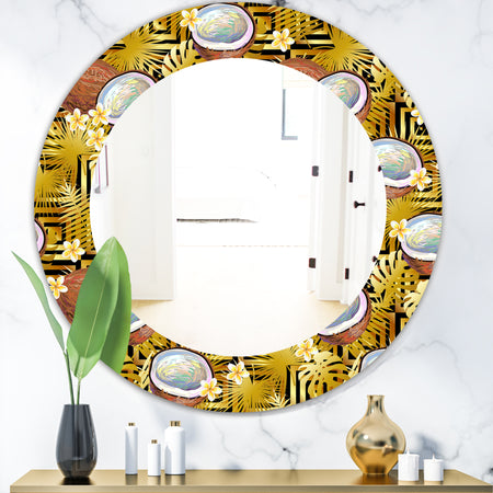 Tropical Pattern With Coconuts and Flowers - Bohemian and Eclectic Mirror - Oval or Round Wall Mirror