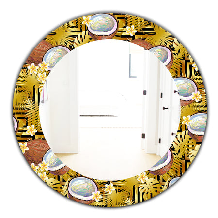 Tropical Pattern With Coconuts and Flowers - Bohemian and Eclectic Mirror - Oval or Round Wall Mirror