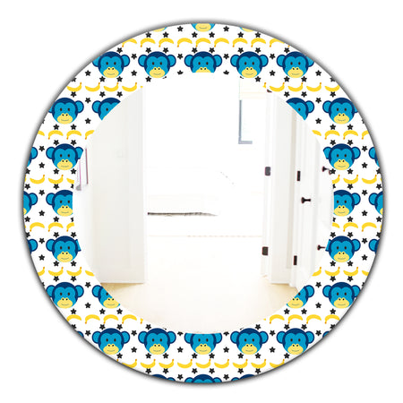 Doodle Monkey Pattern - Bohemian and Eclectic Mirror - Oval or Round Wall Mirror