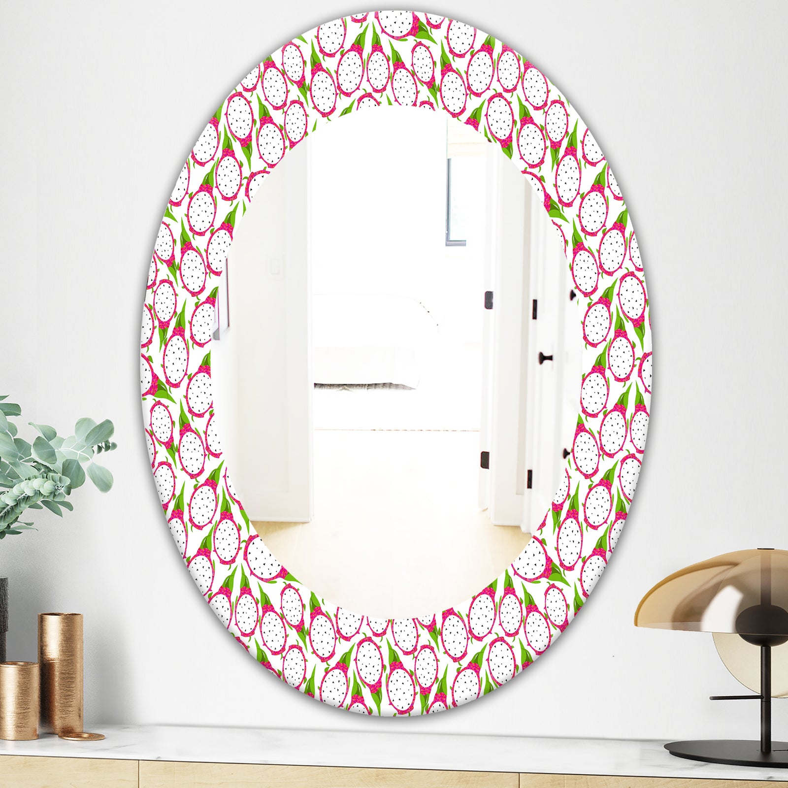 Tropical Pattern I - Bohemian and Eclectic Mirror - Oval or Round Wall Mirror