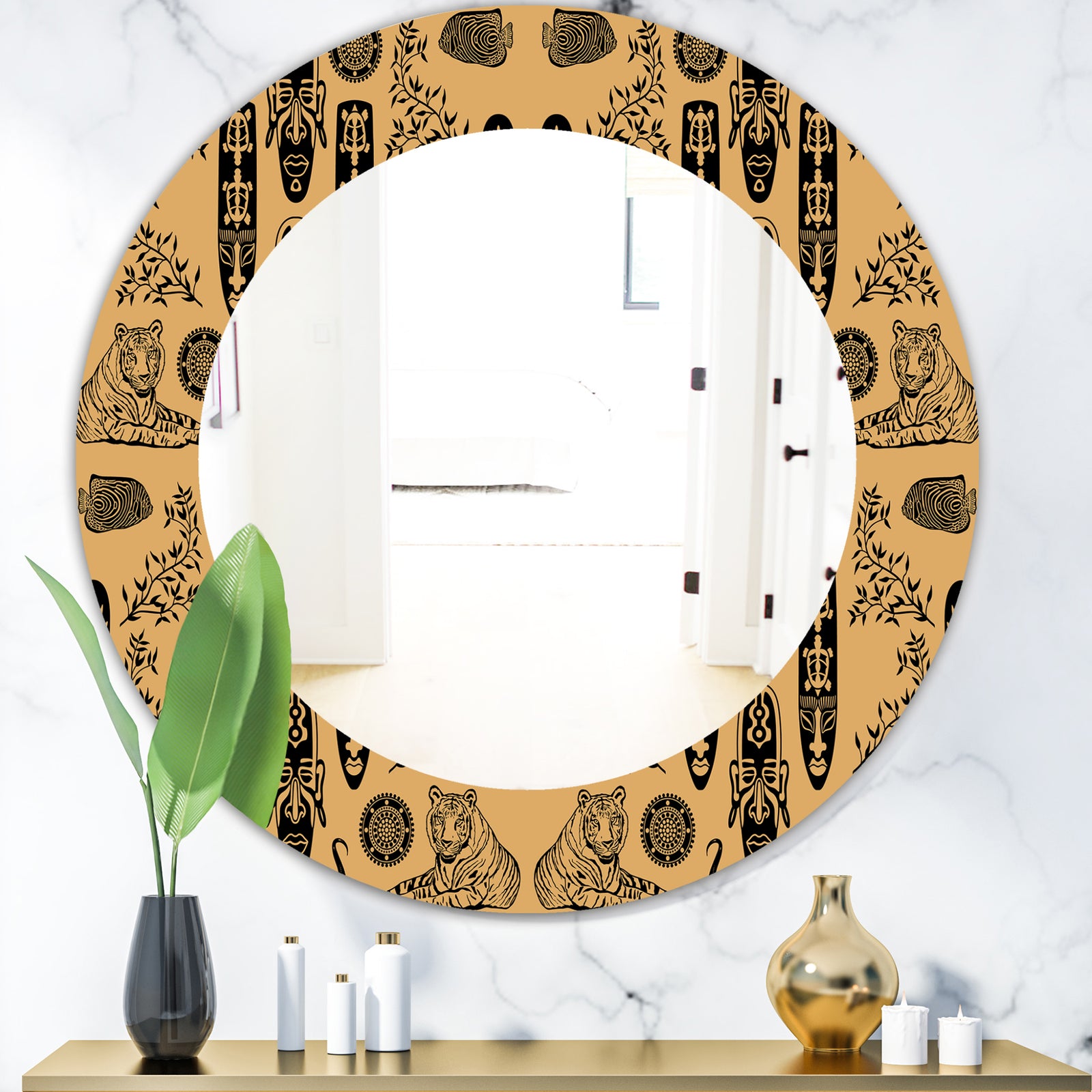 Ethnic Mask - Bohemian and Eclectic Mirror - Oval or Round Wall Mirror