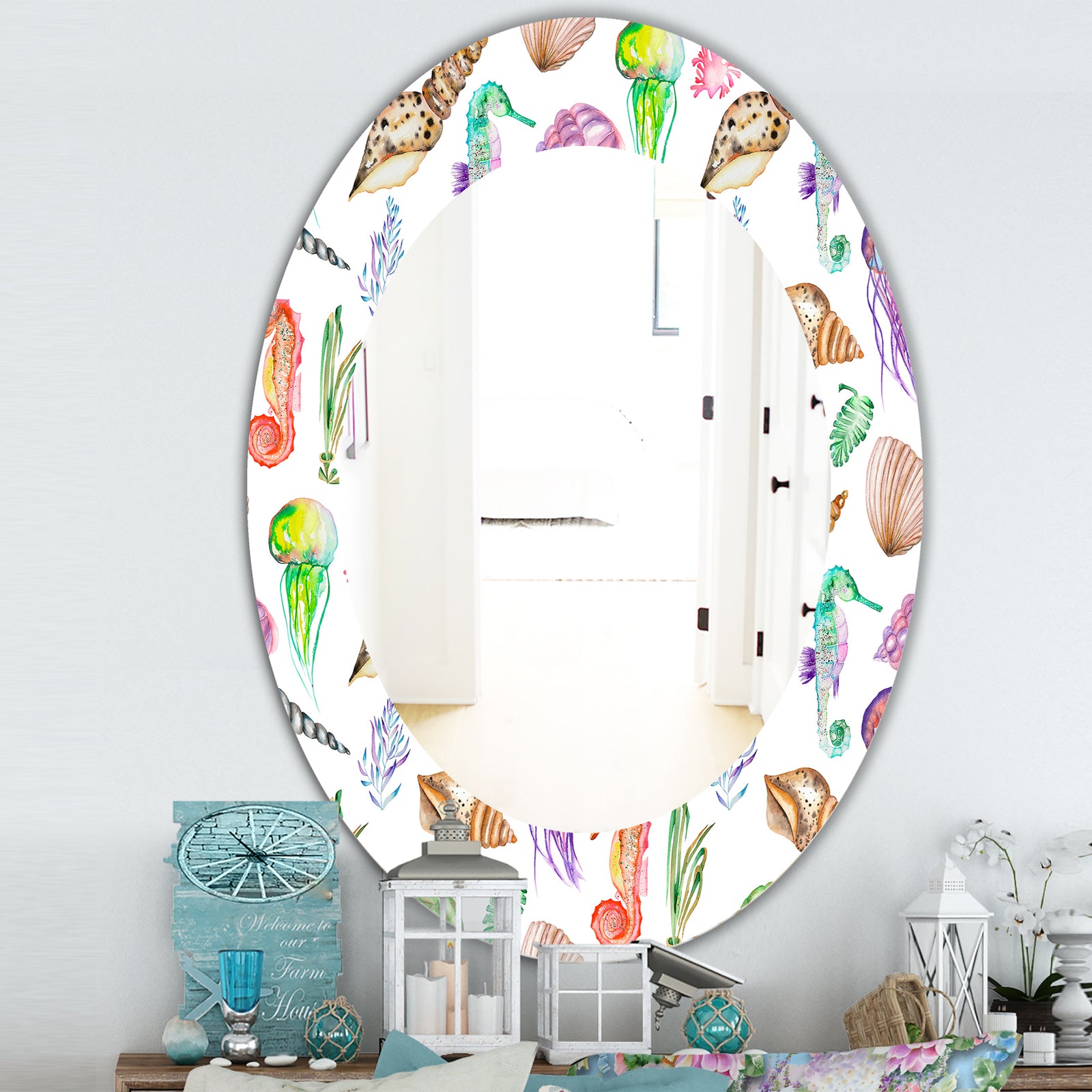 Costal Creatures 14 - Traditional Mirror - Oval or Round Wall Mirror
