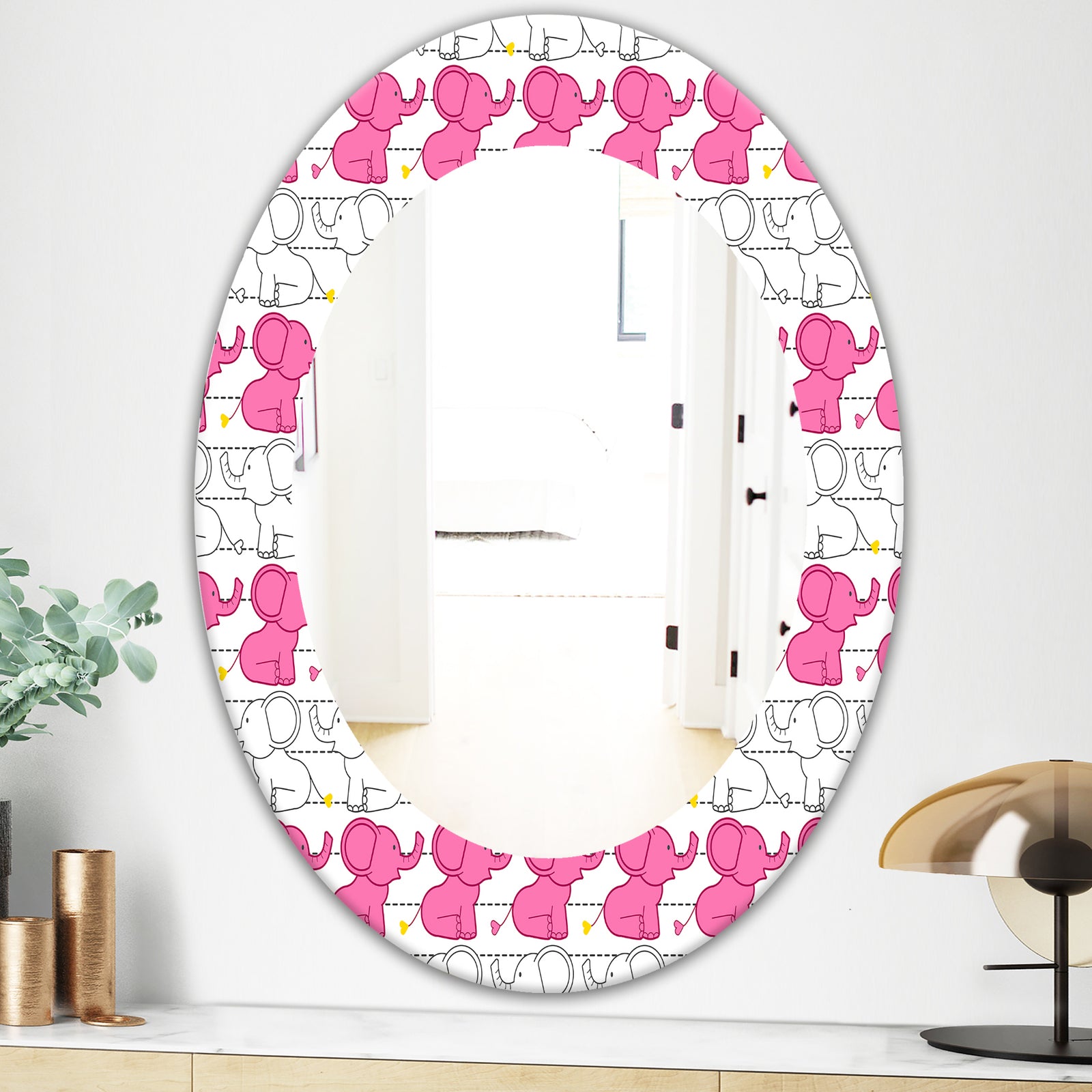 Elephant Kids - Bohemian and Eclectic Mirror - Oval or Round Wall Mirror