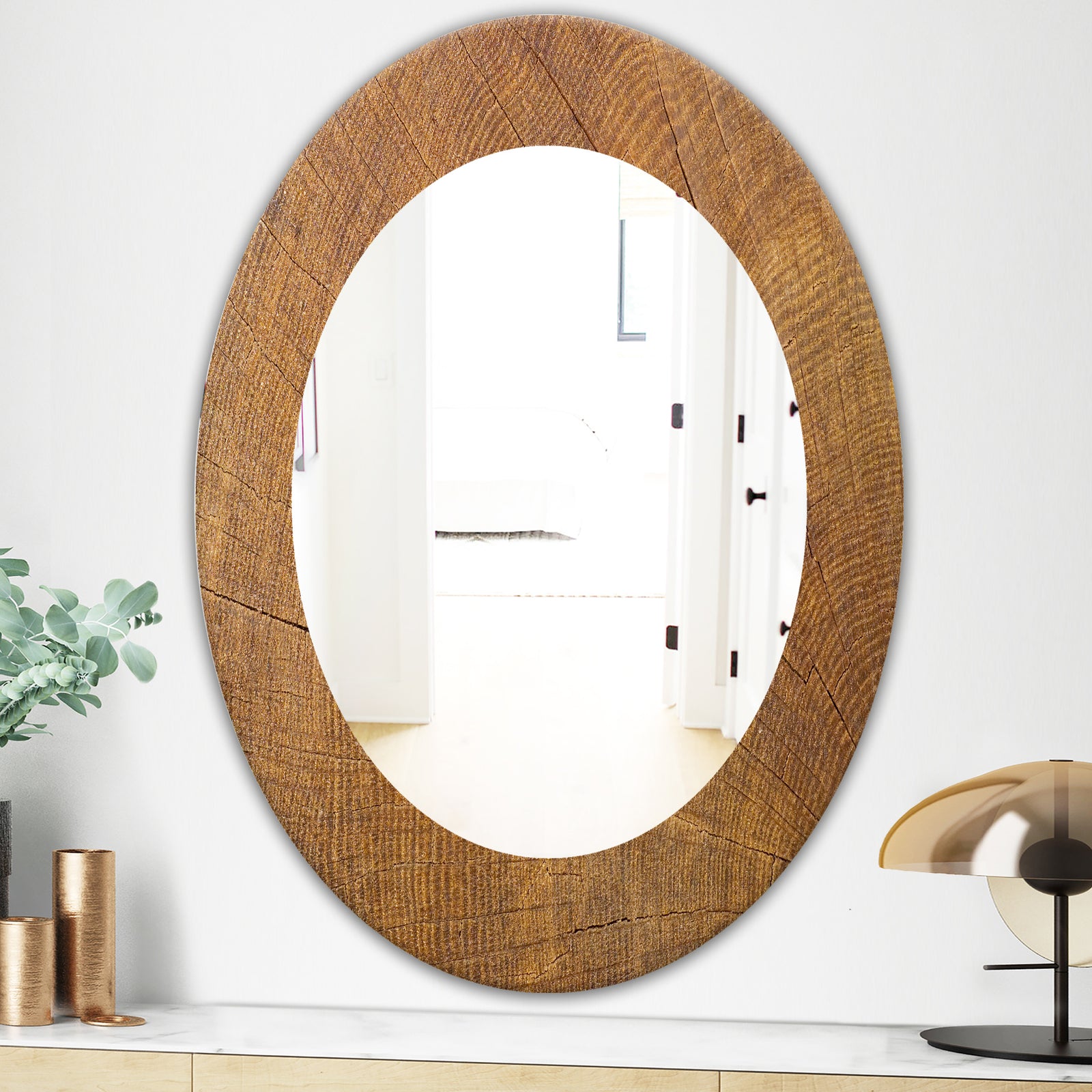 Wood II - Mid-Century Mirror - Oval or Round Wall Mirror