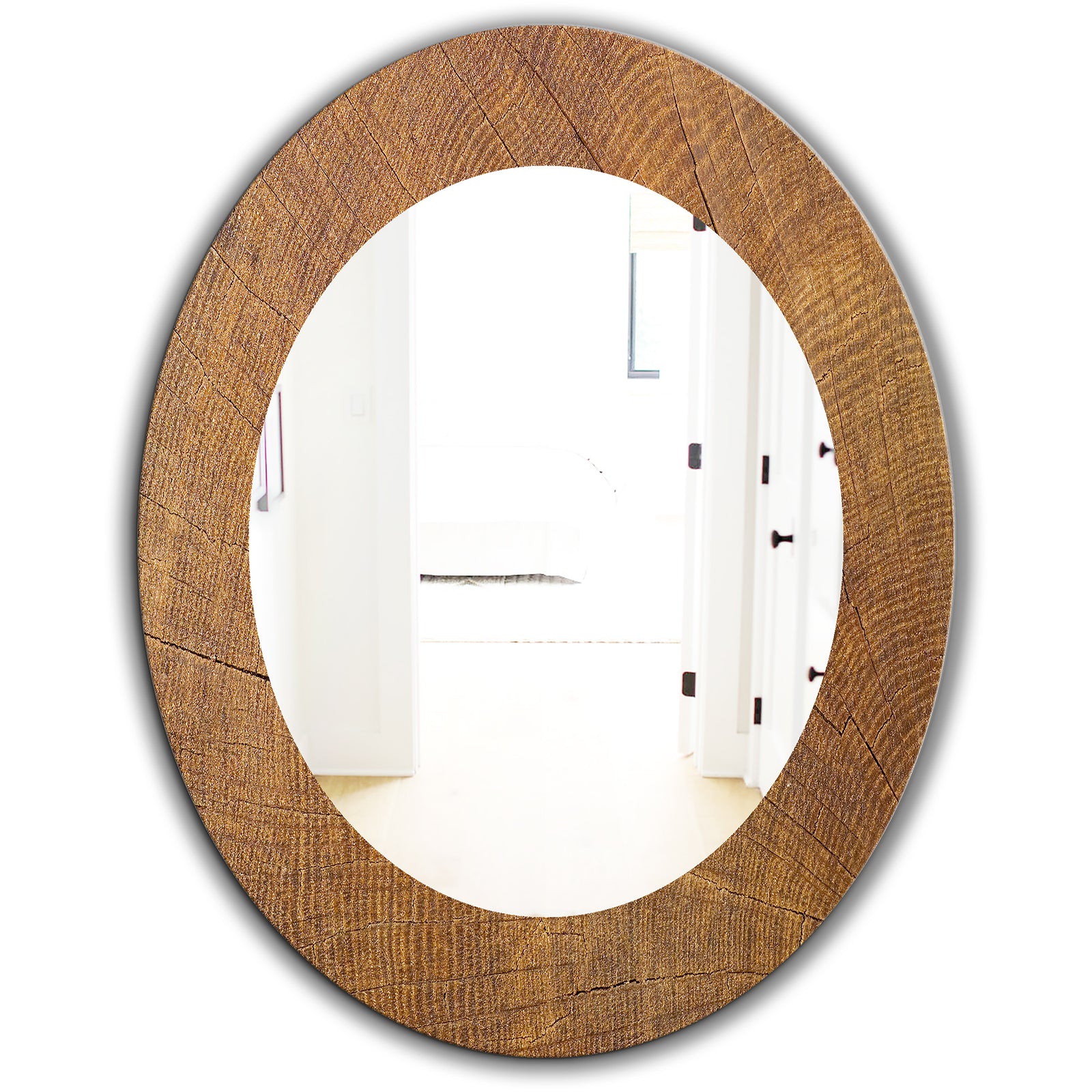 Wood II - Mid-Century Mirror - Oval or Round Wall Mirror