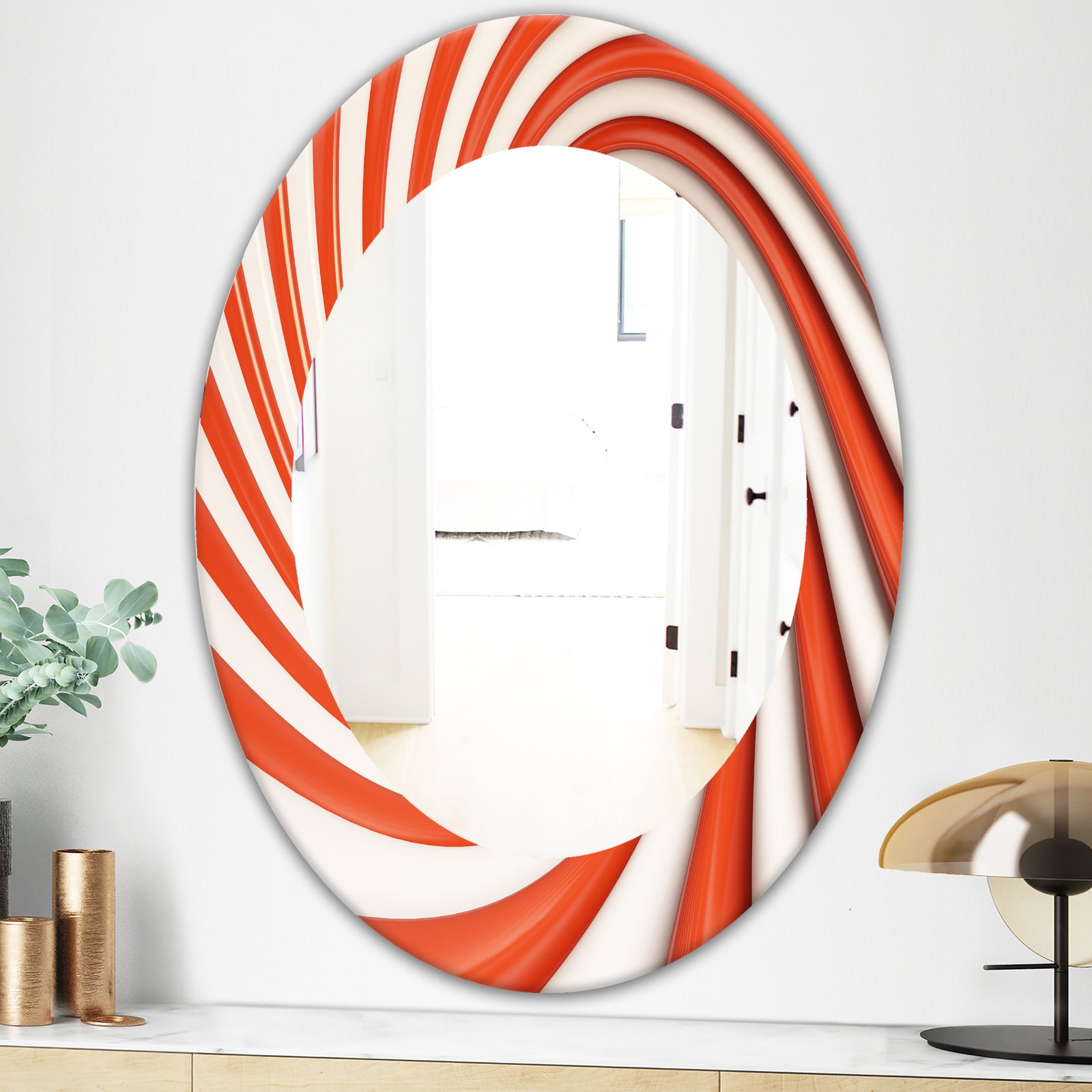 Orange Spiral - Modern Mirror - Oval or Round Wall Mirror