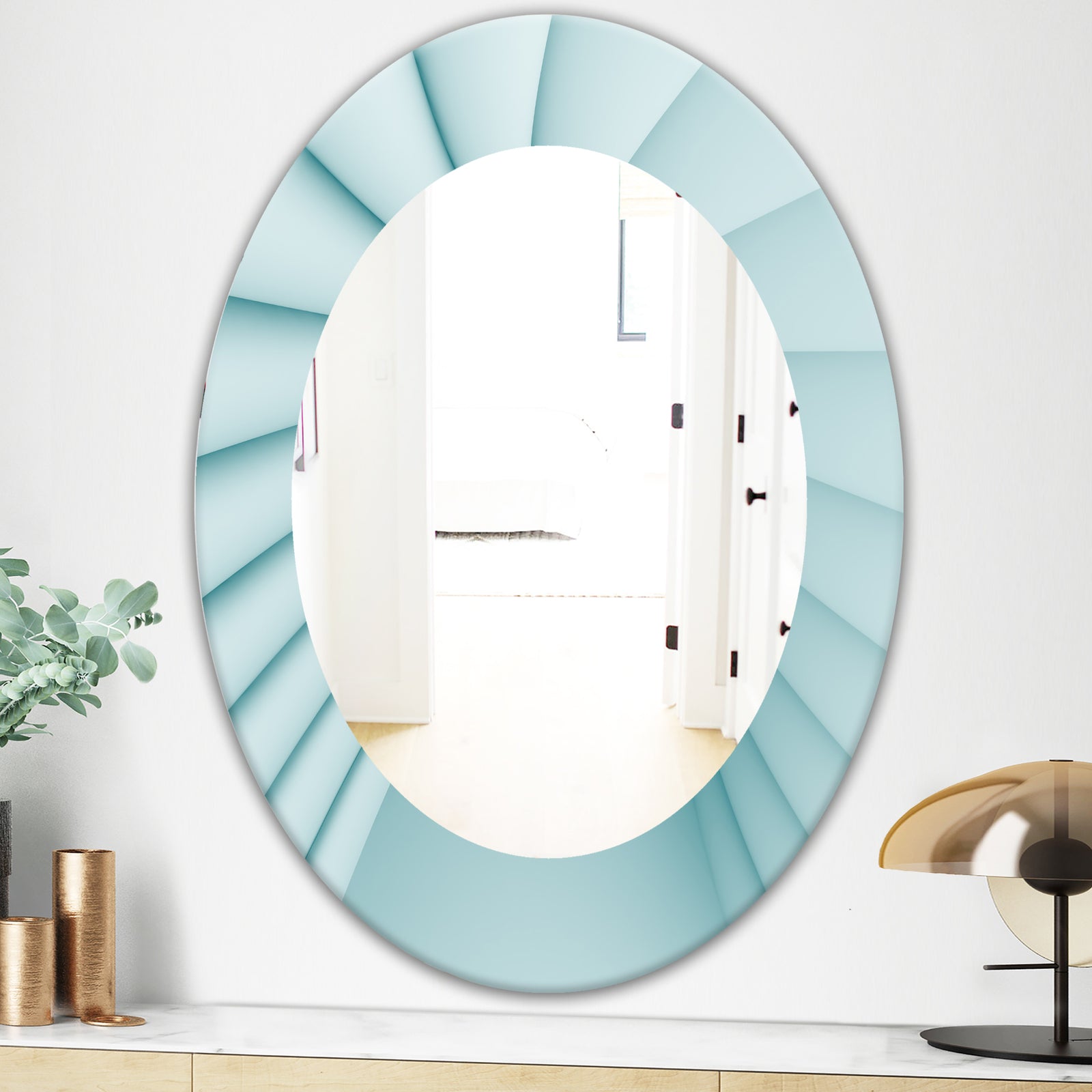 Light Blue Waves 1 - Modern Mirror - Oval or Round Wall Mirror