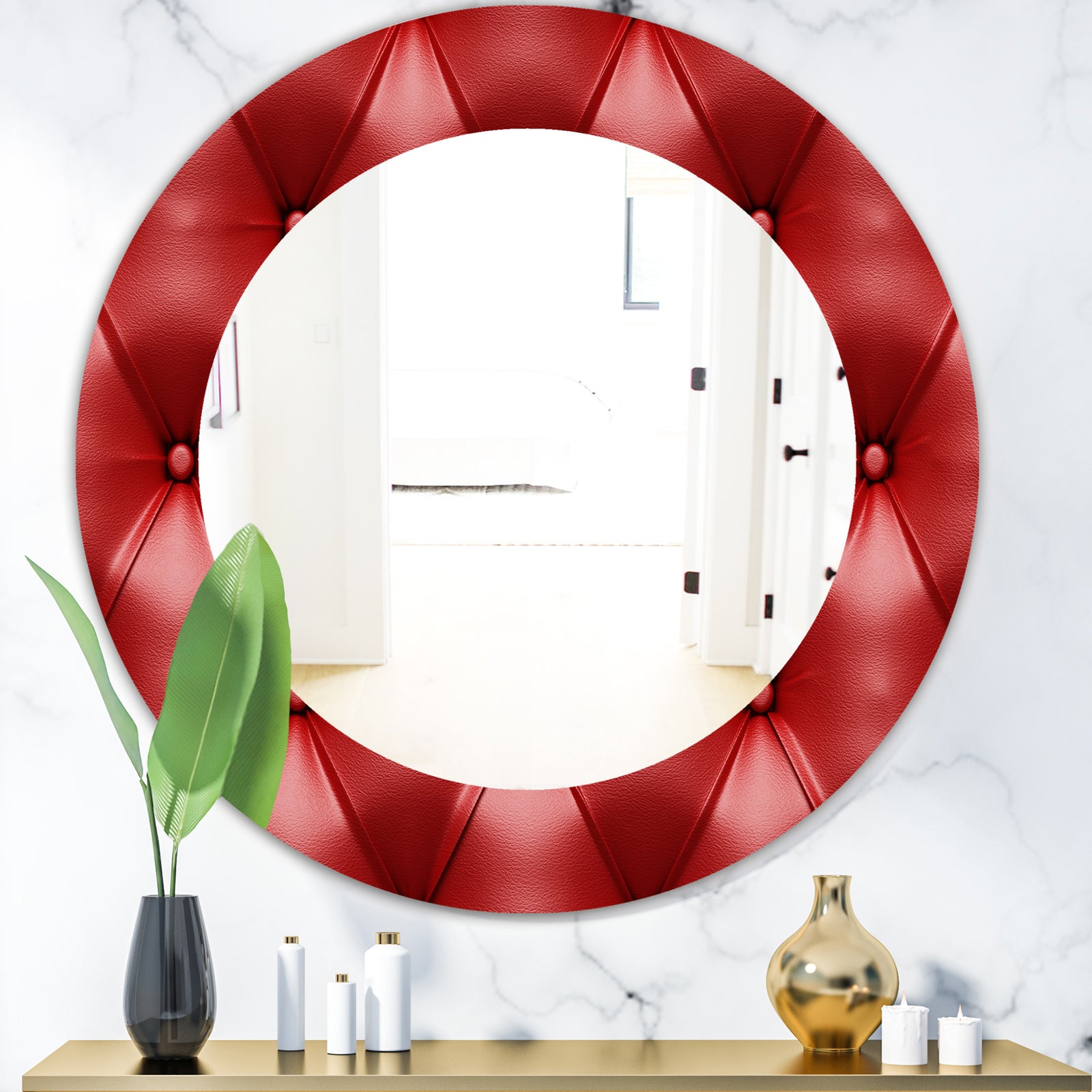 Leather Print III - Modern Mirror - Frameless Oval or Round Wall Mirror