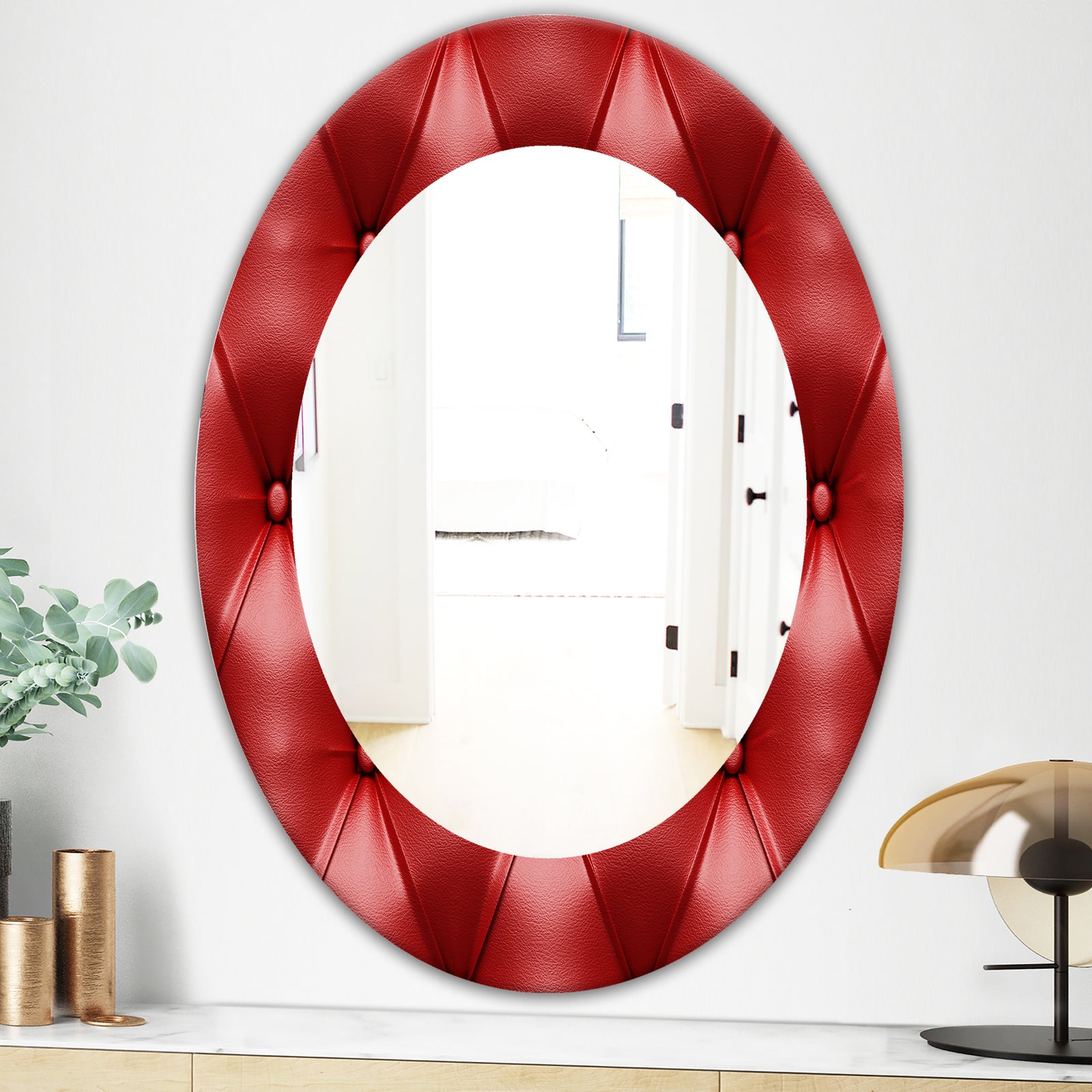 Leather Print III - Modern Mirror - Frameless Oval or Round Wall Mirror