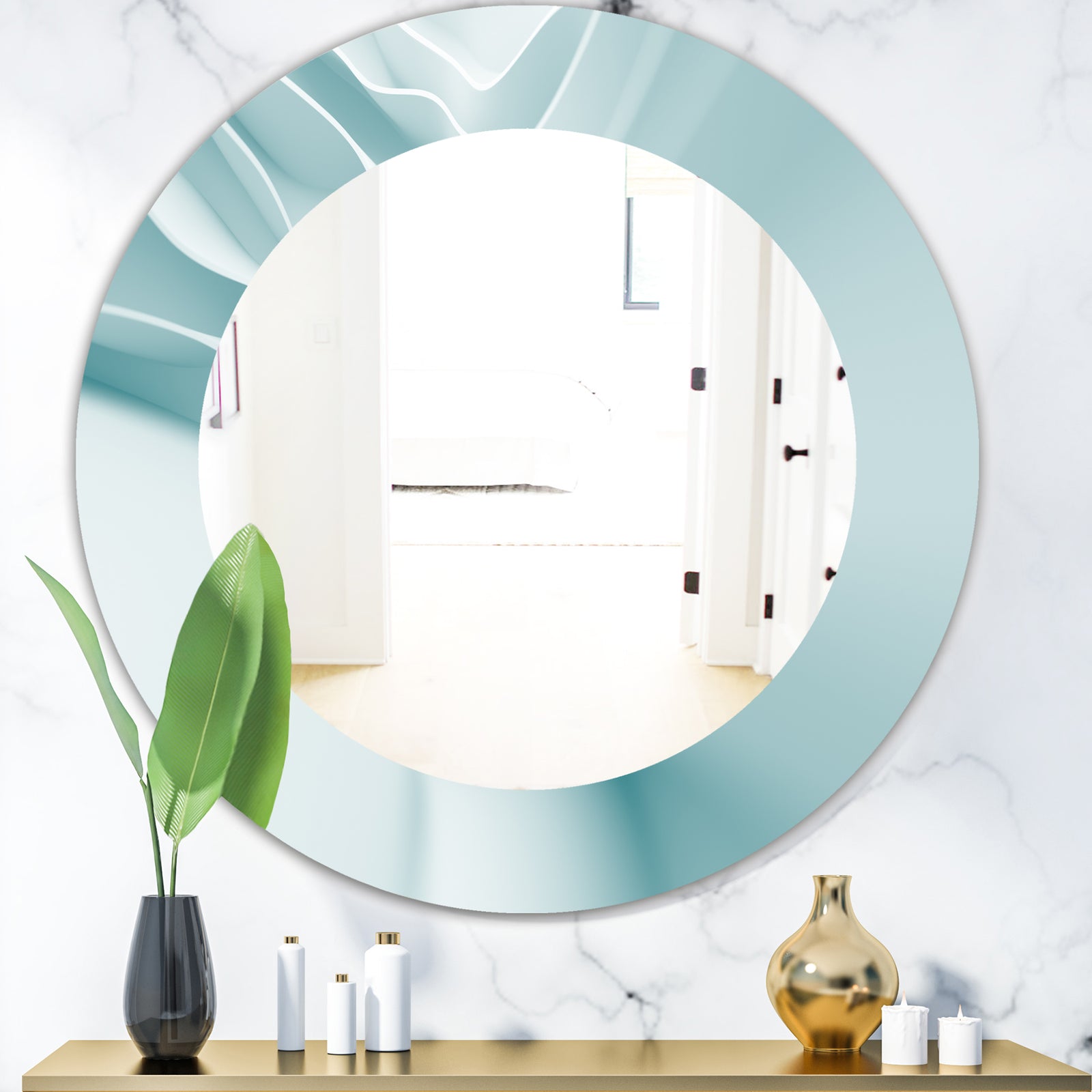 Light Blue Waves 2 - Modern Mirror - Oval or Round Wall Mirror