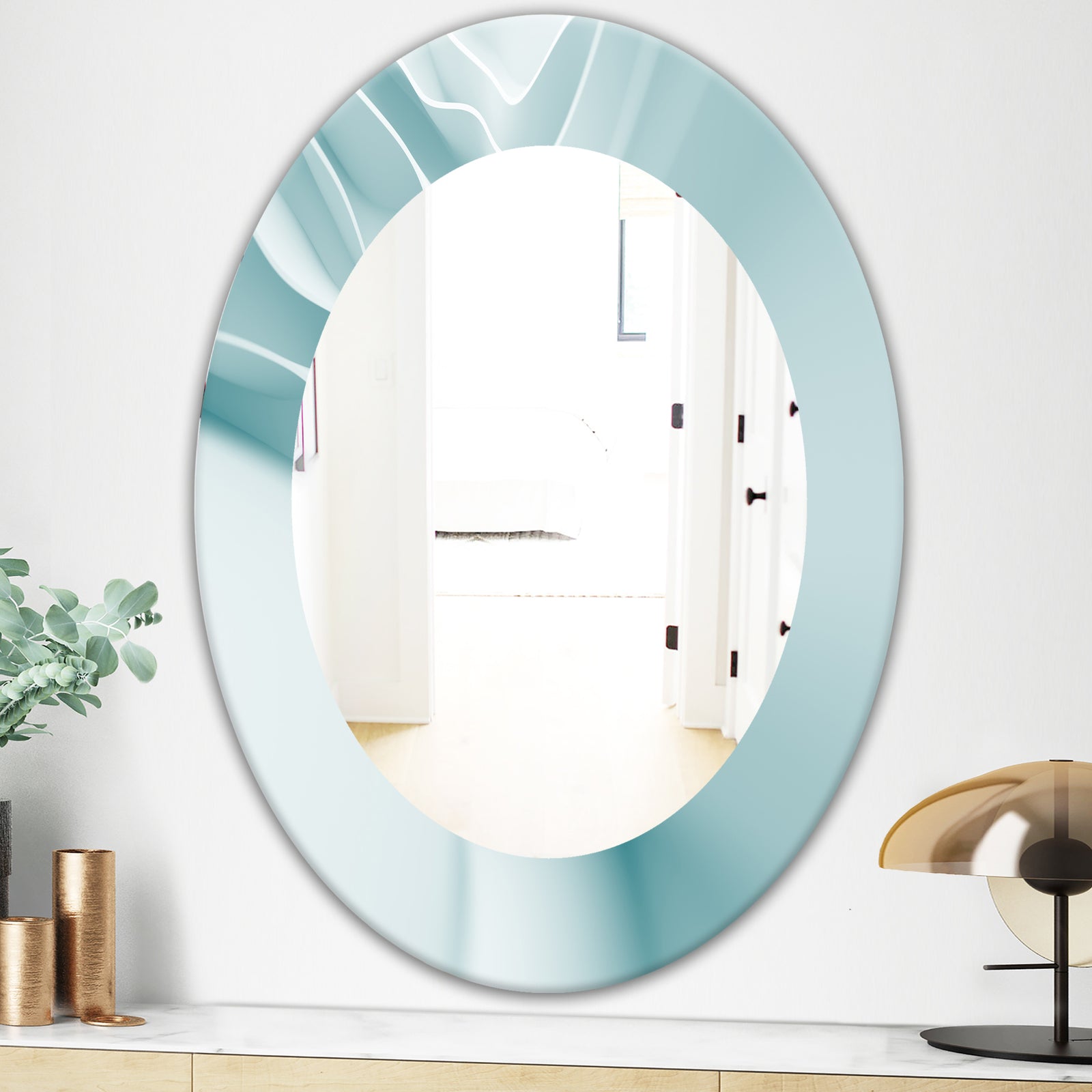 Light Blue Waves 2 - Modern Mirror - Oval or Round Wall Mirror
