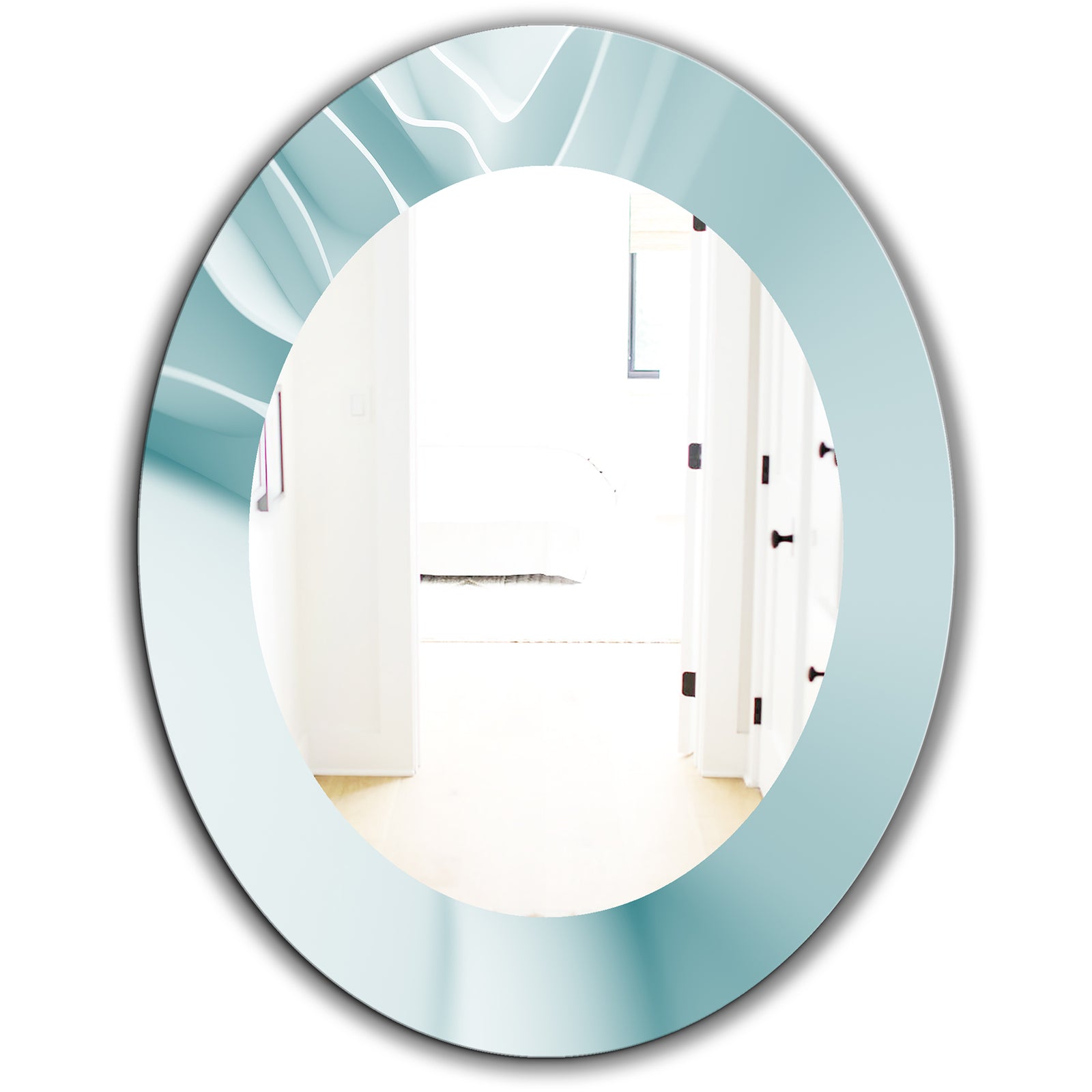Light Blue Waves 2 - Modern Mirror - Oval or Round Wall Mirror