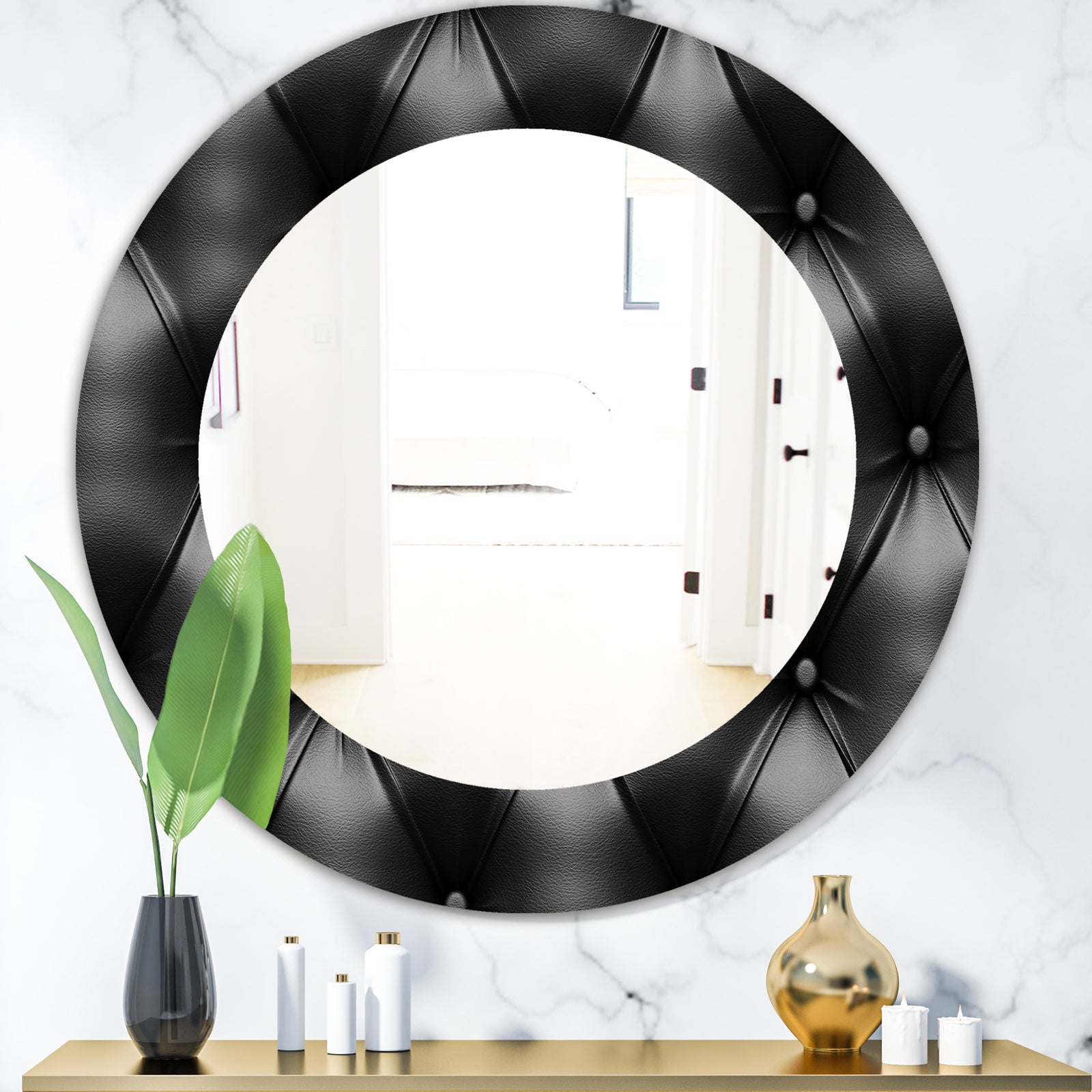 Leather Print IV - Modern Mirror - Oval or Round Wall Mirror