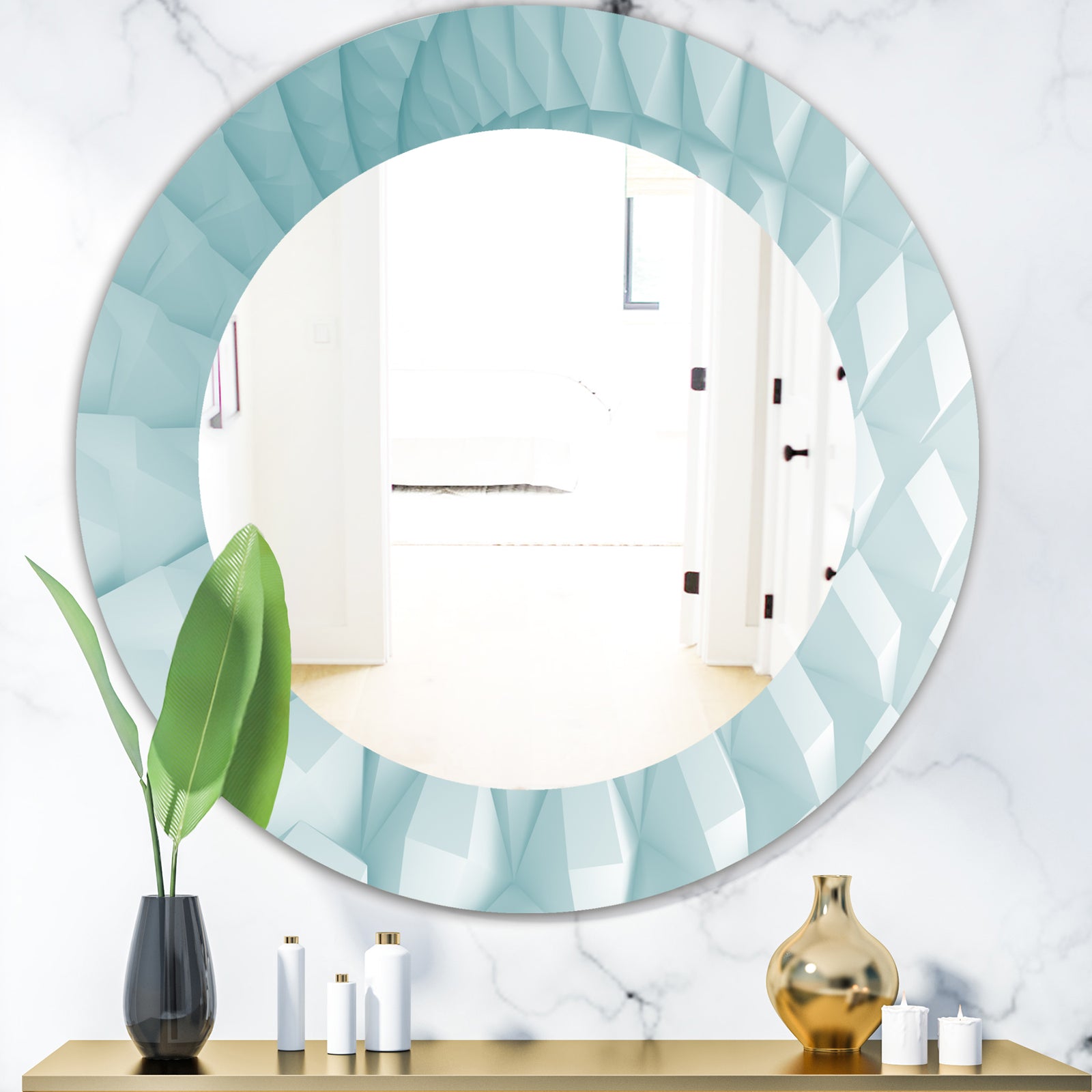 Light Blue Waves 3 - Modern Mirror - Oval or Round Wall Mirror