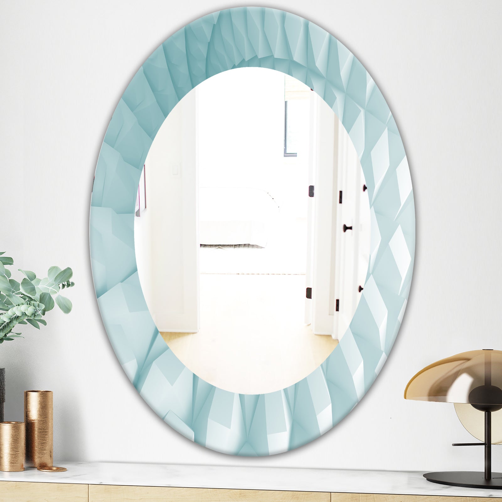 Light Blue Waves 3 - Modern Mirror - Oval or Round Wall Mirror