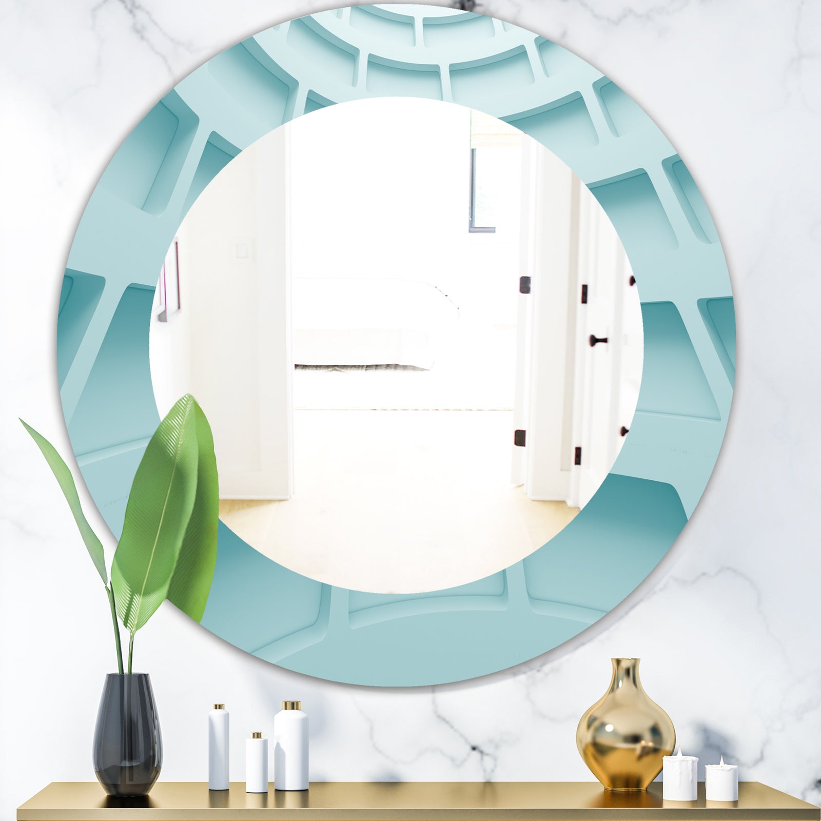 Light Blue Waves 4 - Modern Mirror - Oval or Round Wall Mirror