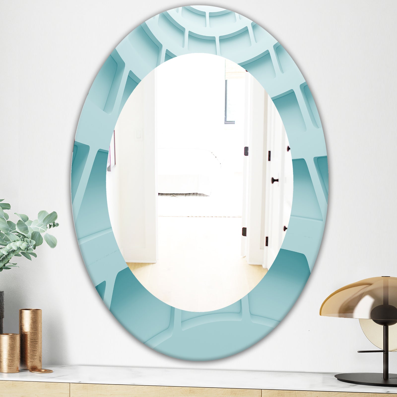 Light Blue Waves 4 - Modern Mirror - Oval or Round Wall Mirror