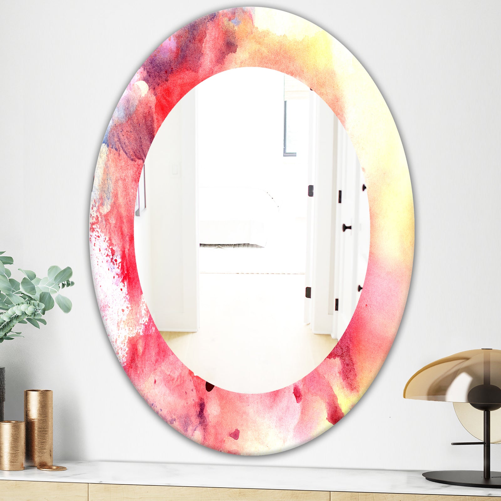 Pink Abstract - Mid-Century Mirror - Oval or Round Wall Mirror