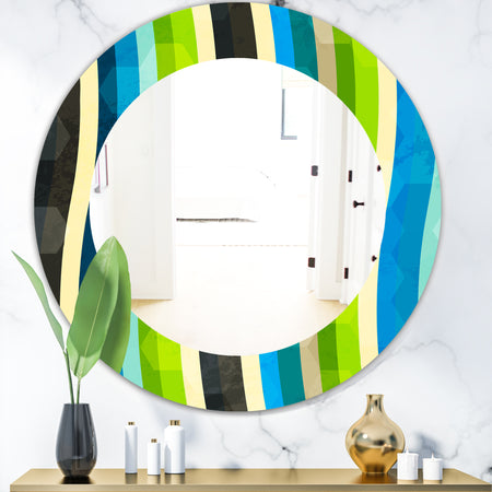 Blue, Yellow, Blue, Green and Black Colored Curves - Modern Mirror - Oval or Round Wall Mirror