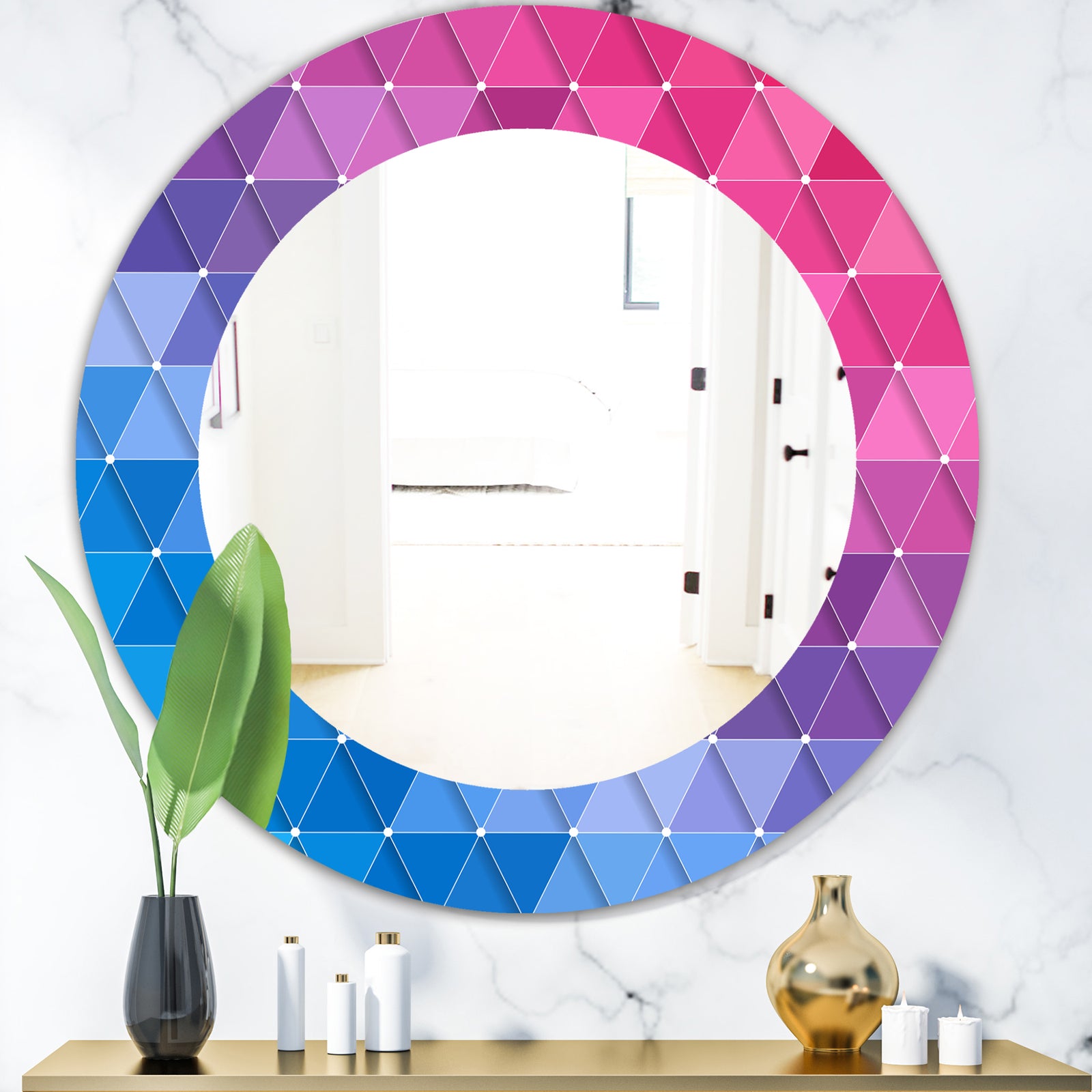 Triangular Colourfields 15 - Modern Mirror - Oval or Round Wall Mirror