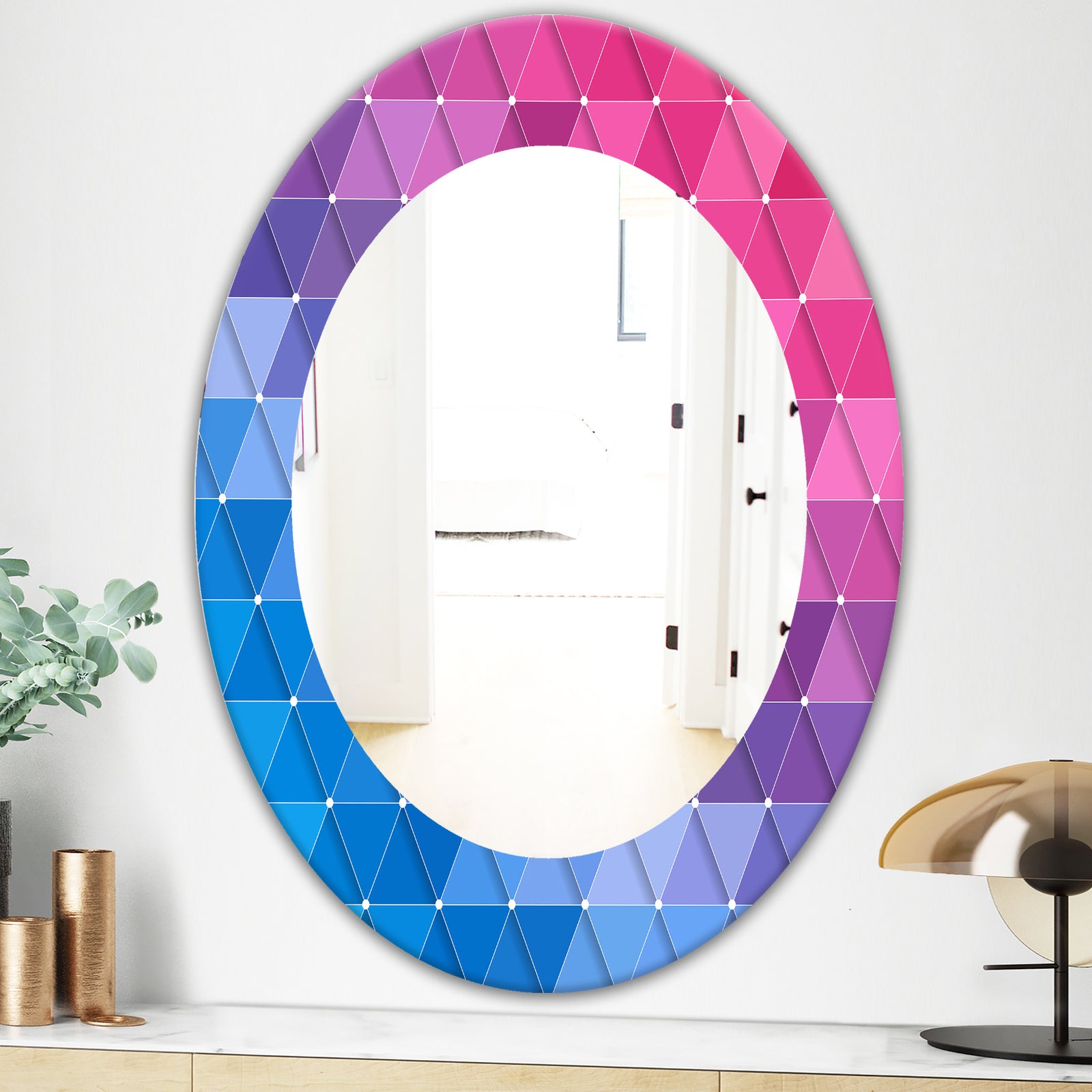 Triangular Colourfields 15 - Modern Mirror - Oval or Round Wall Mirror