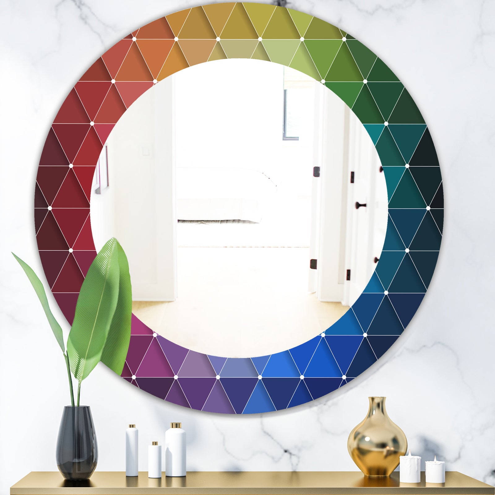 Triangular Colourfields 16 - Modern Mirror - Oval or Round Wall Mirror