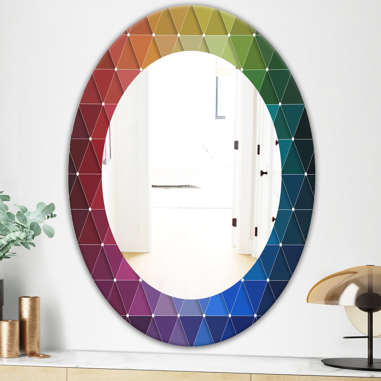 Triangular Colourfields 16 - Modern Mirror - Oval or Round Wall Mirror