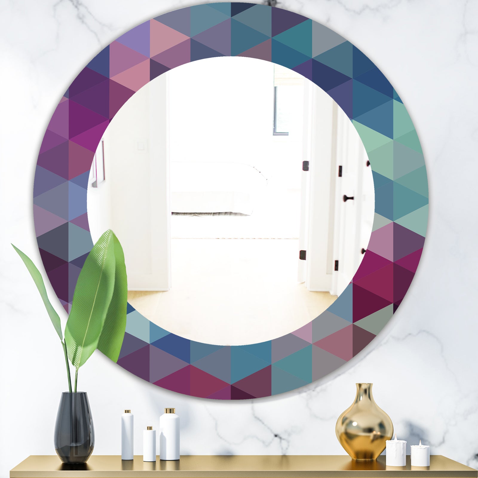 Triangular Colourfields 19 - Modern Mirror - Oval or Round Wall Mirror