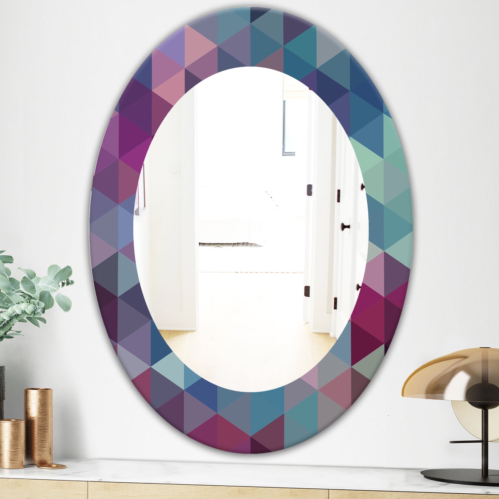 Triangular Colourfields 19 - Modern Mirror - Oval or Round Wall Mirror