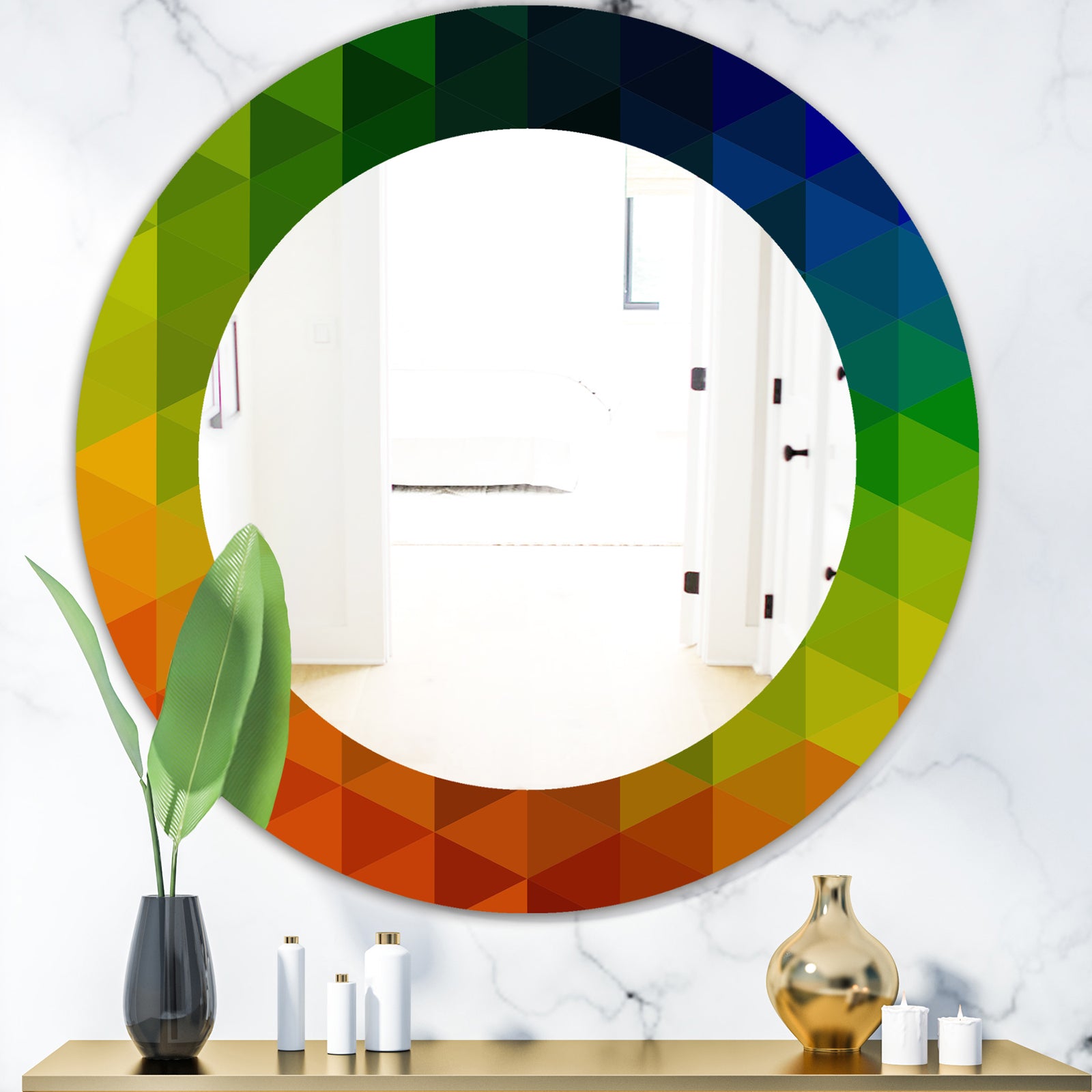 Triangular Colourfields 20 - Modern Mirror - Oval or Round Wall Mirror