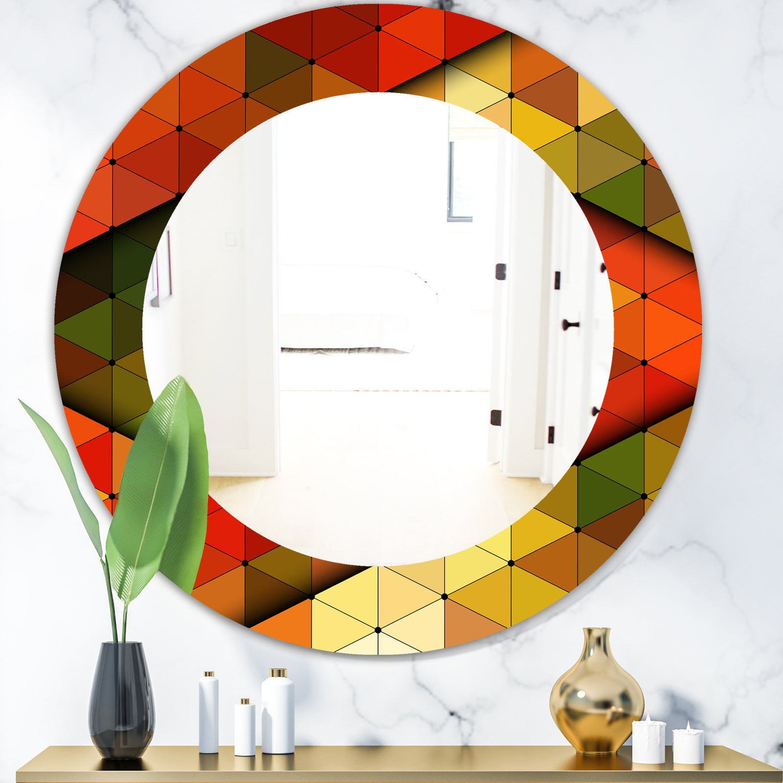 Triangular Colourfields 21 - Modern Mirror - Oval or Round Wall Mirror