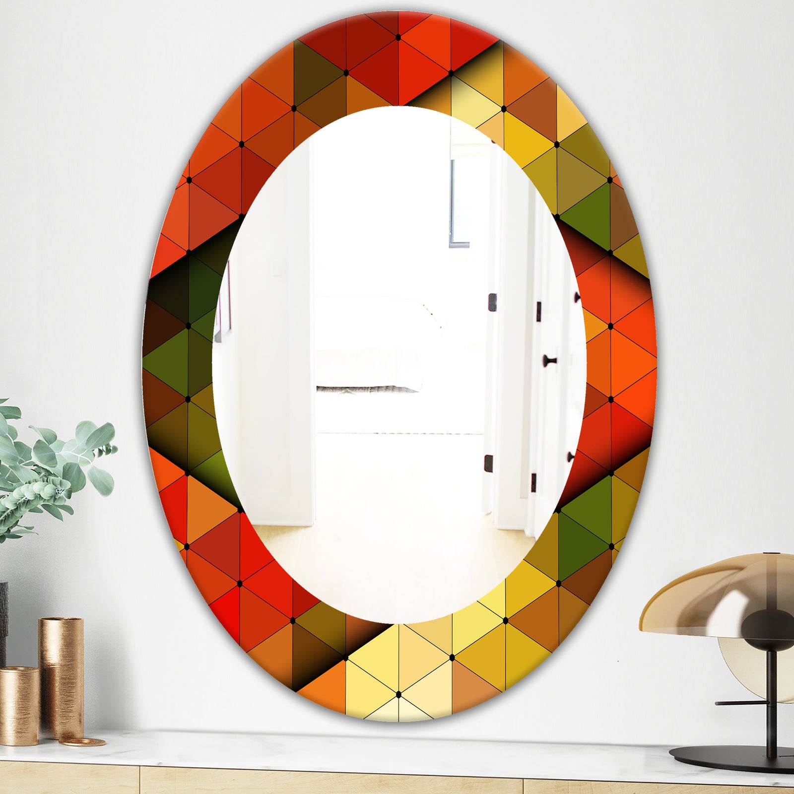 Triangular Colourfields 21 - Modern Mirror - Oval or Round Wall Mirror
