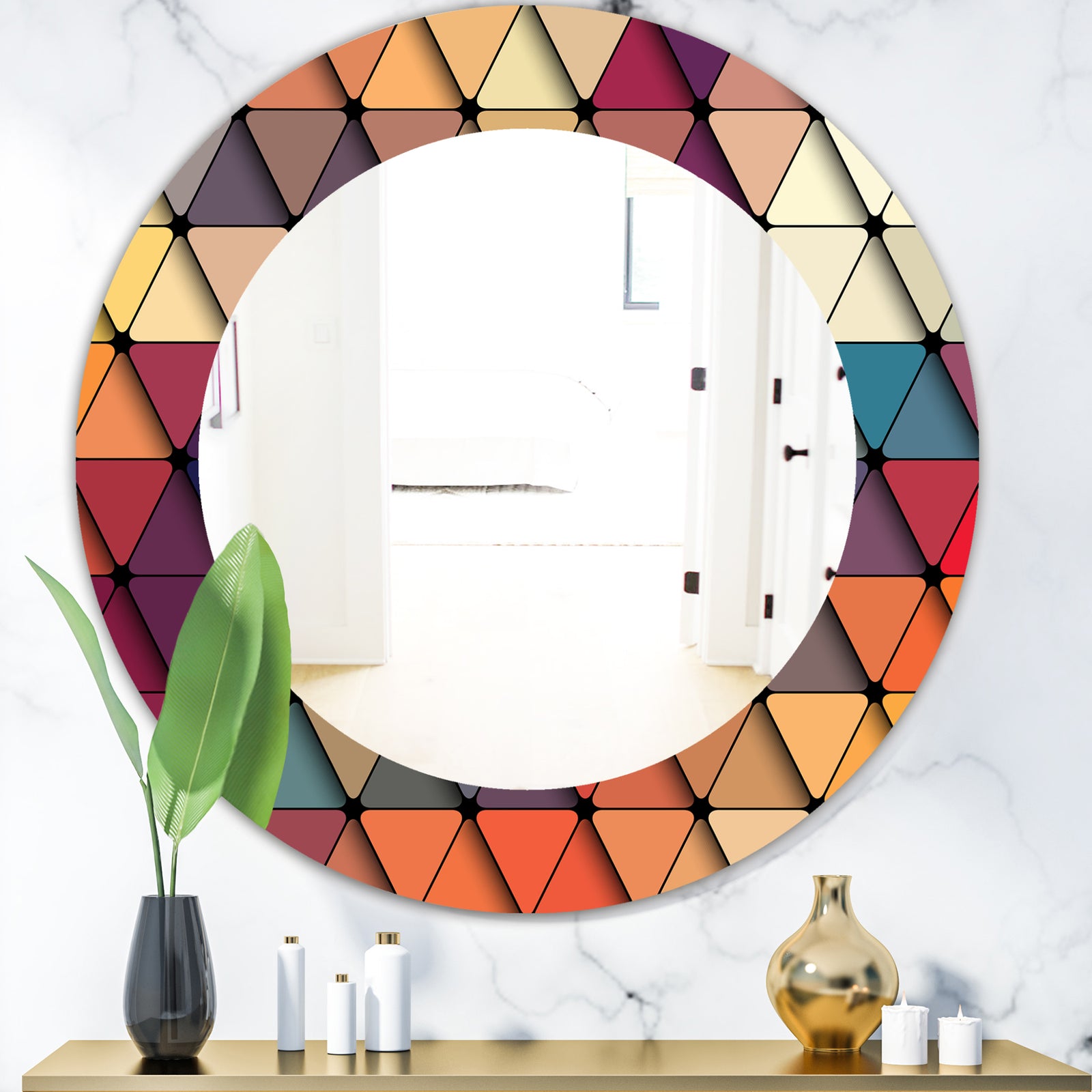 Triangular Colourfields 22 - Modern Mirror - Oval or Round Wall Mirror